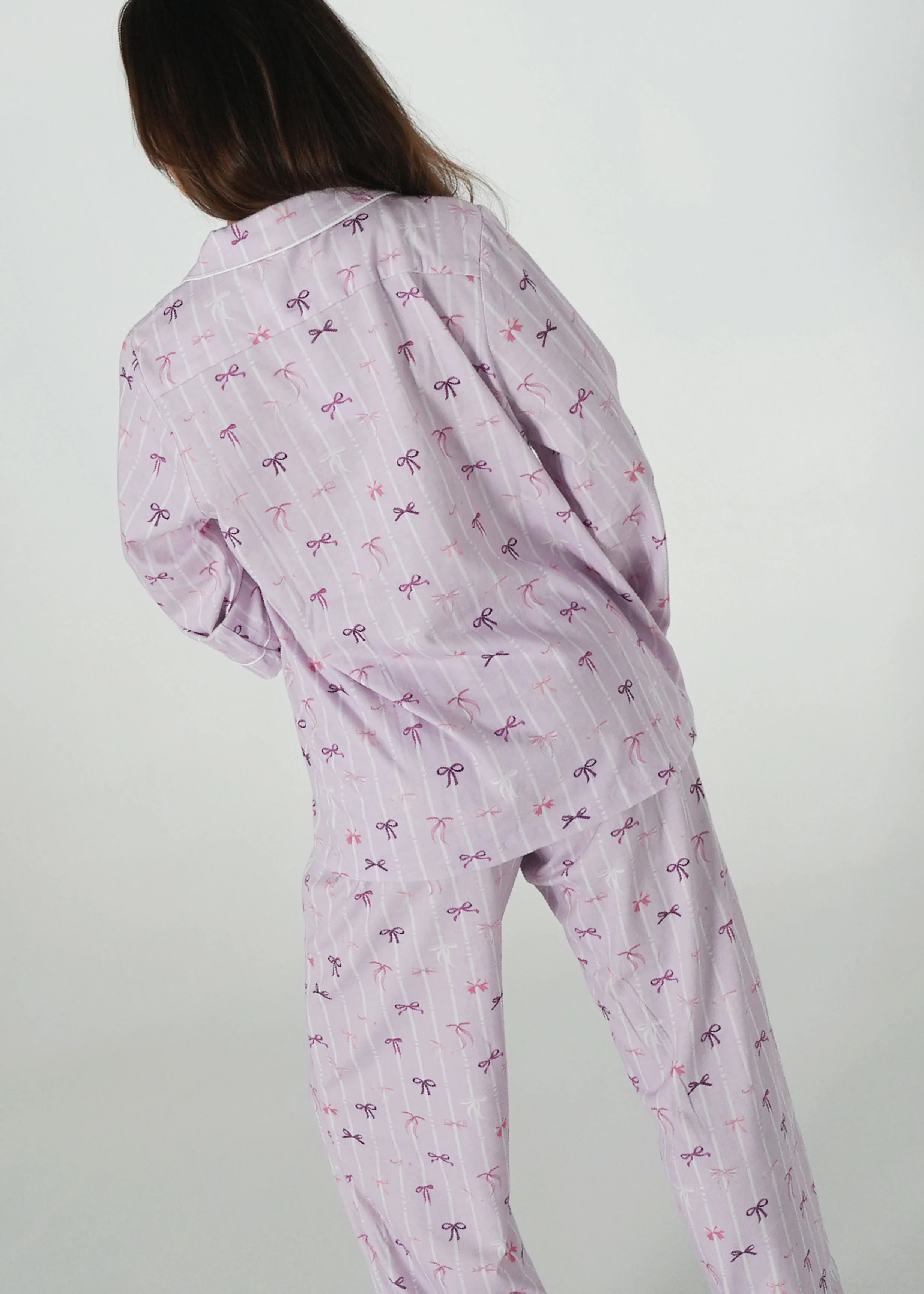 Lilac Ballet Bows Jersey Knit Cotton Long PJ Set - Image 4