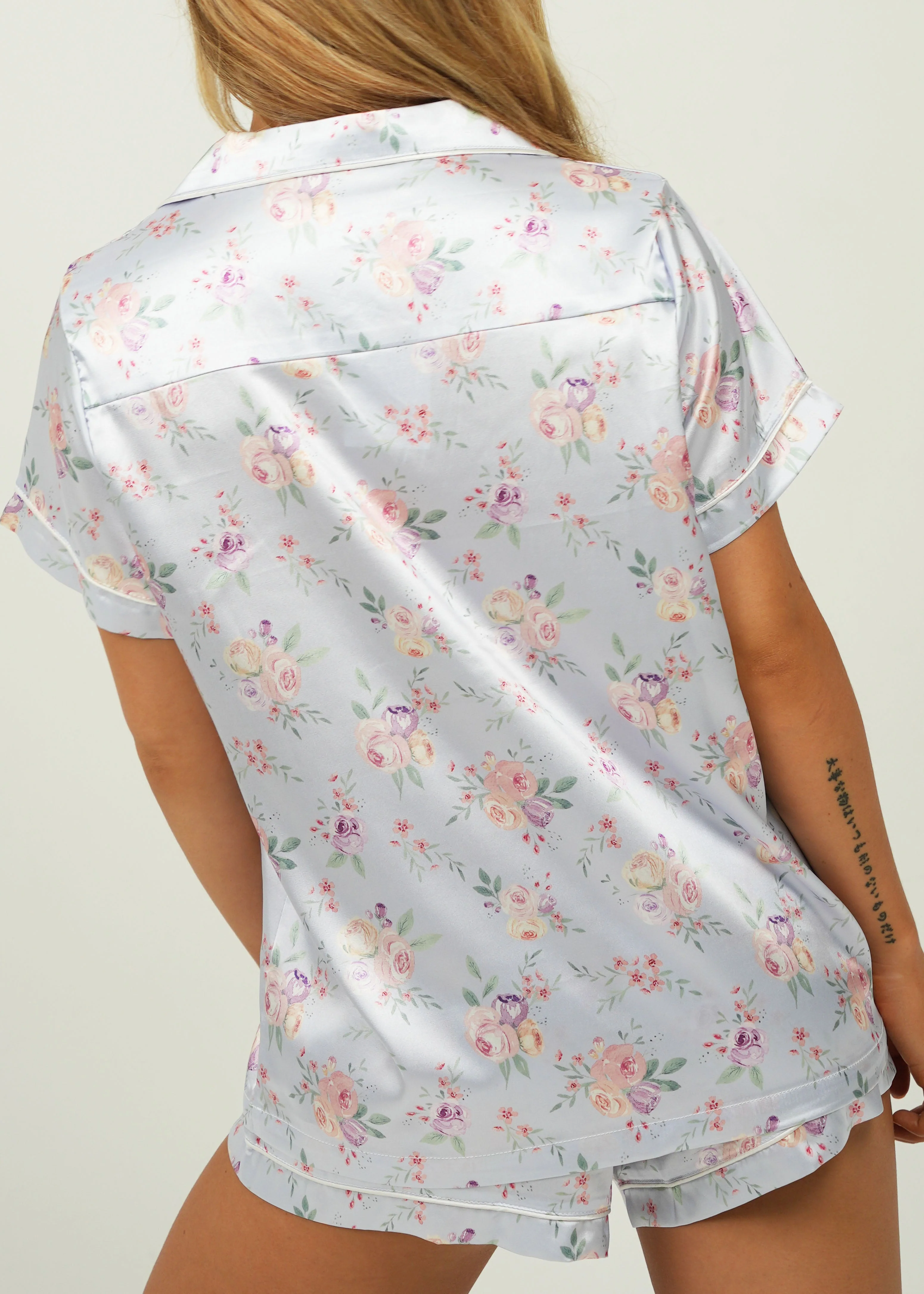 Lilac Blossom Satin Short Pajama Set - Image 4