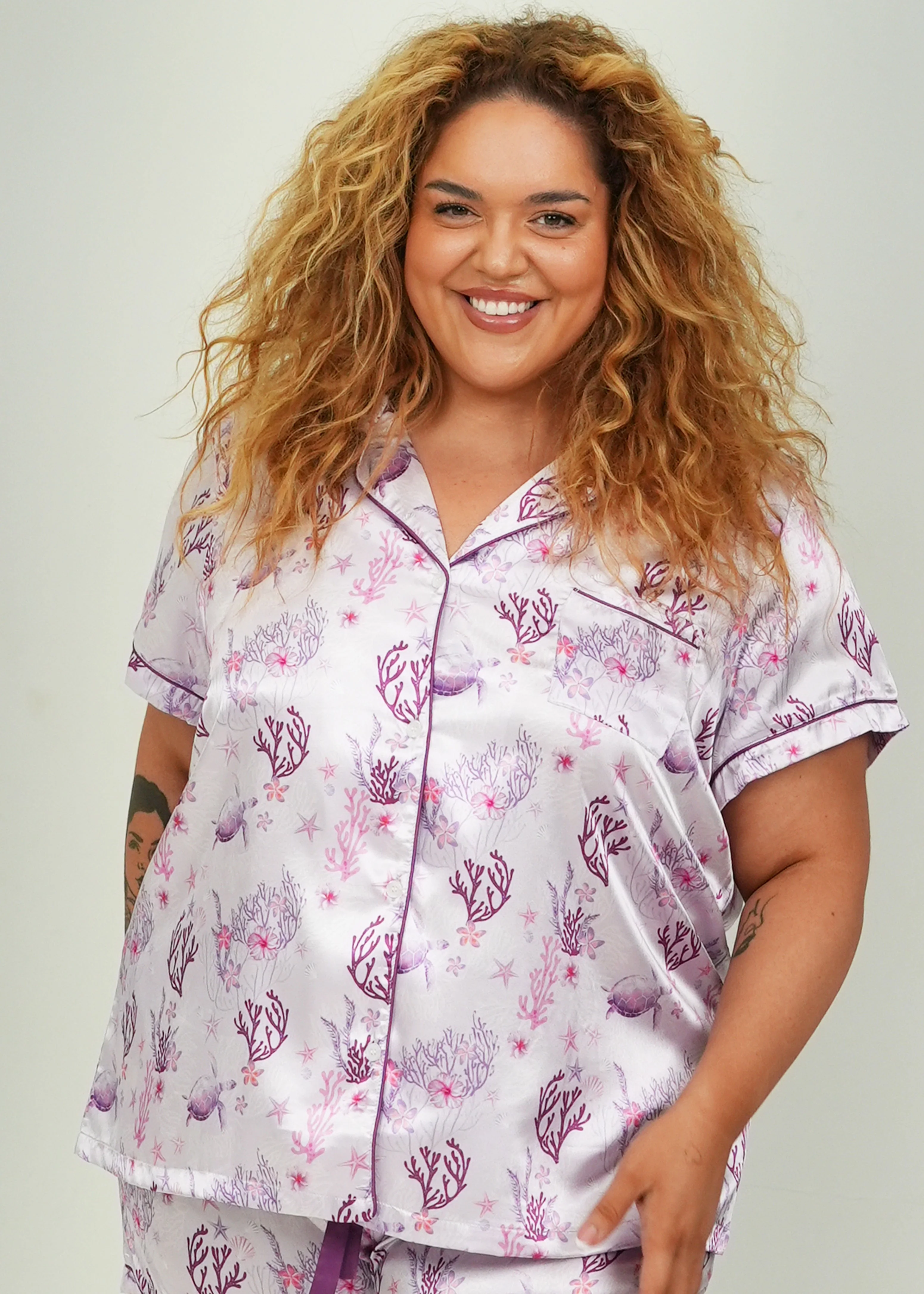 Lilac Coral Garden Short Satin PJ Set