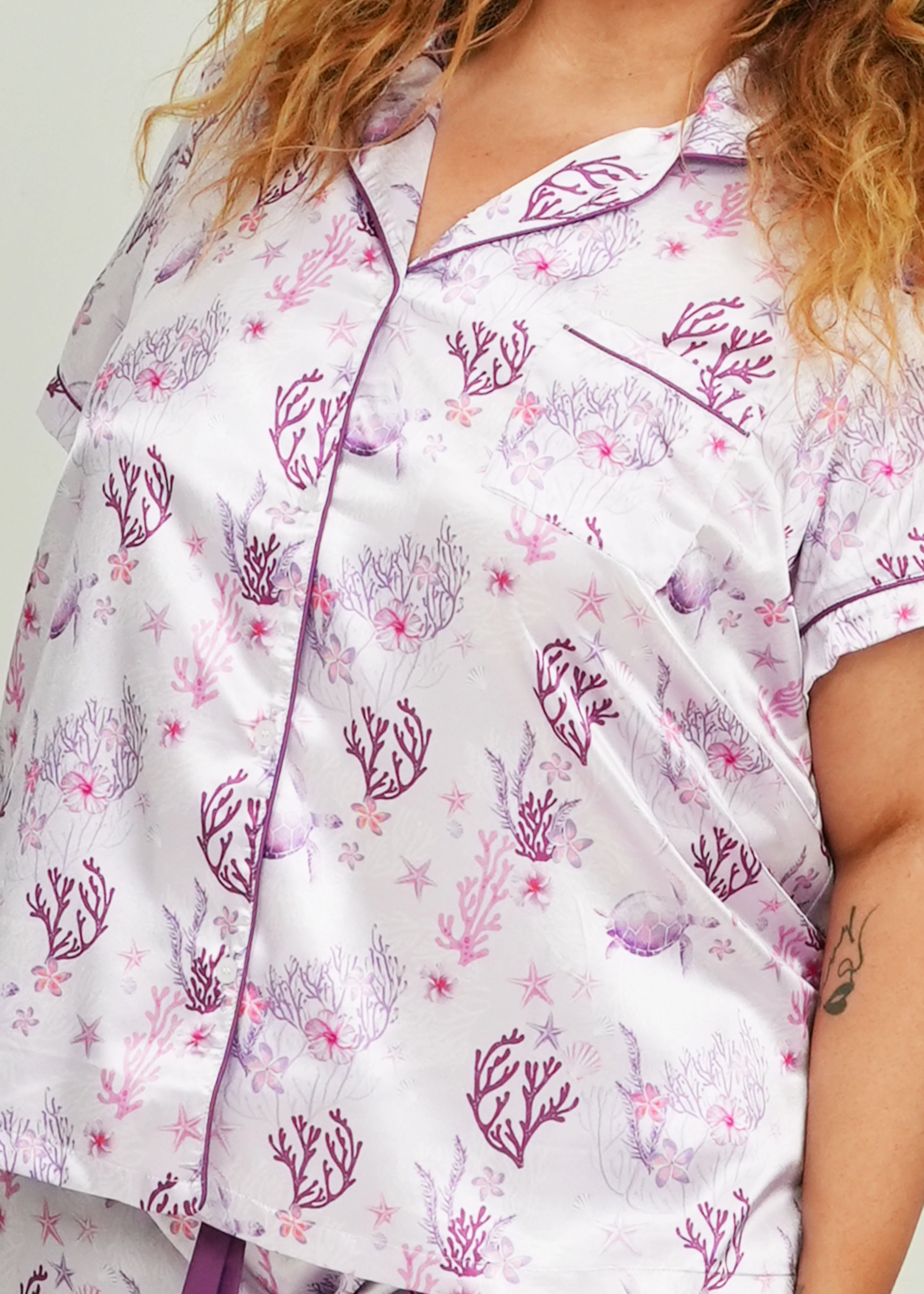 Lilac Coral Garden Short Satin PJ Set - Image 2