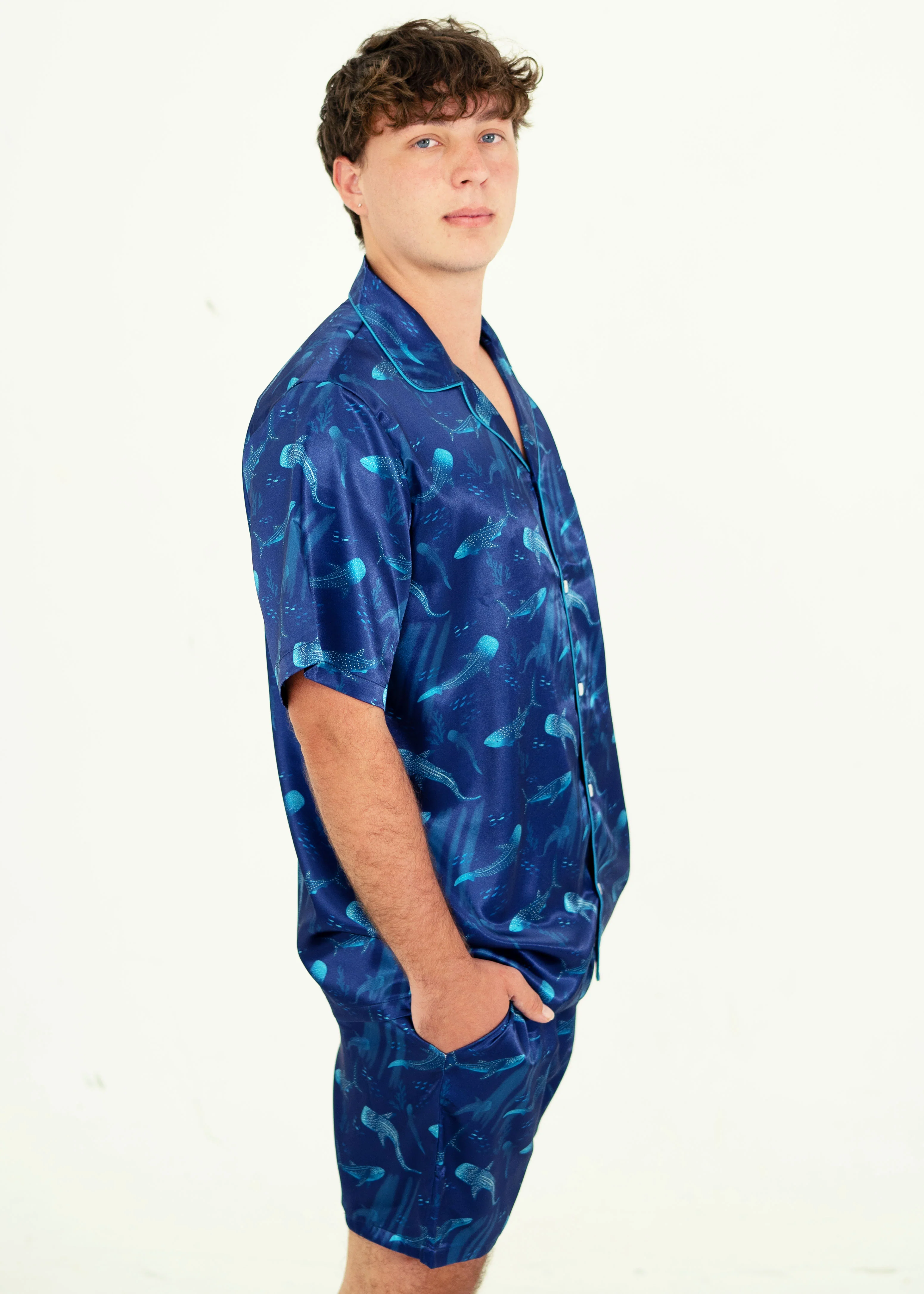 Mens Creatures Of The Deep Satin Short Pajama Set - Image 3
