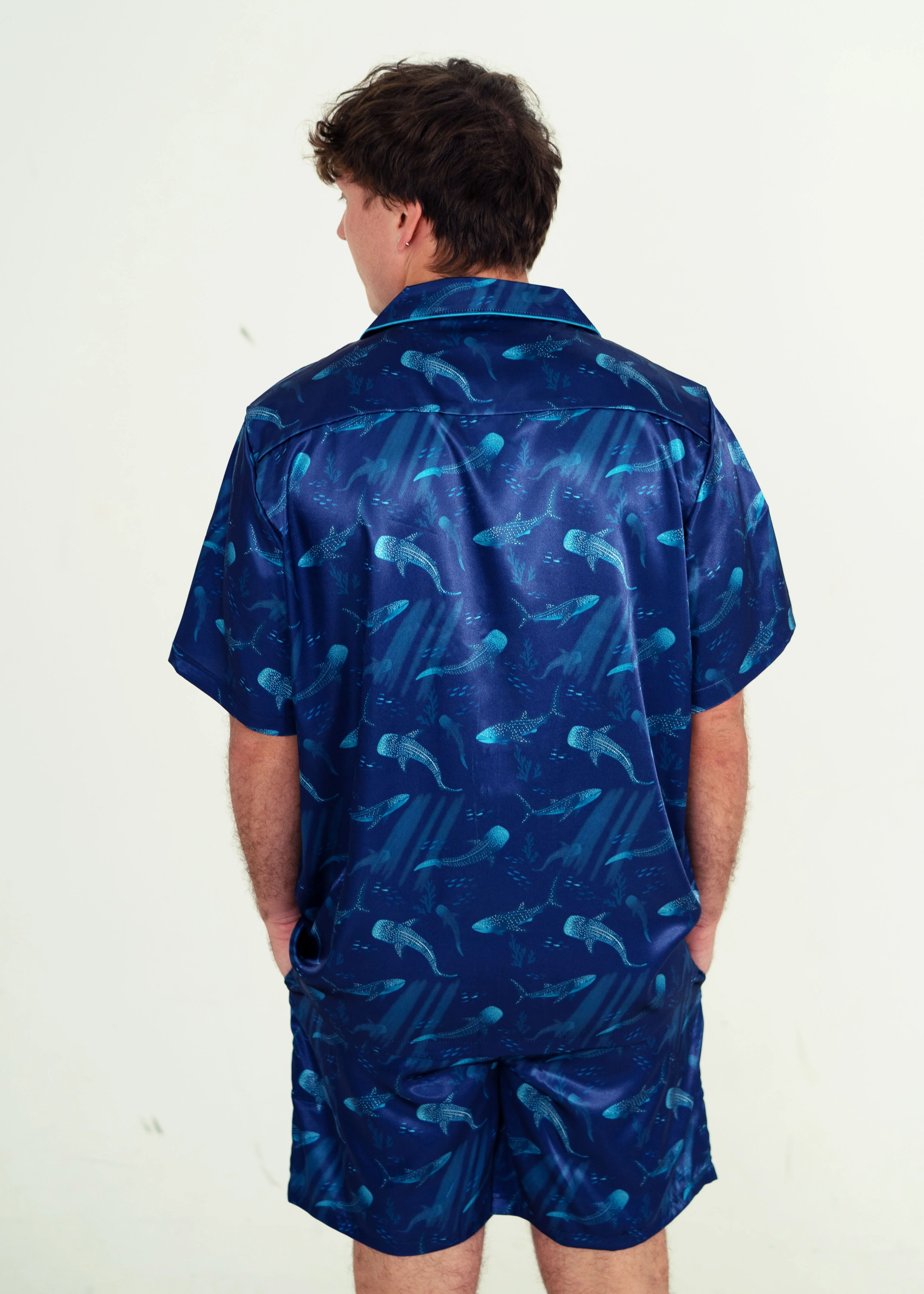 Mens Creatures Of The Deep Satin Short Pajama Set - Image 4