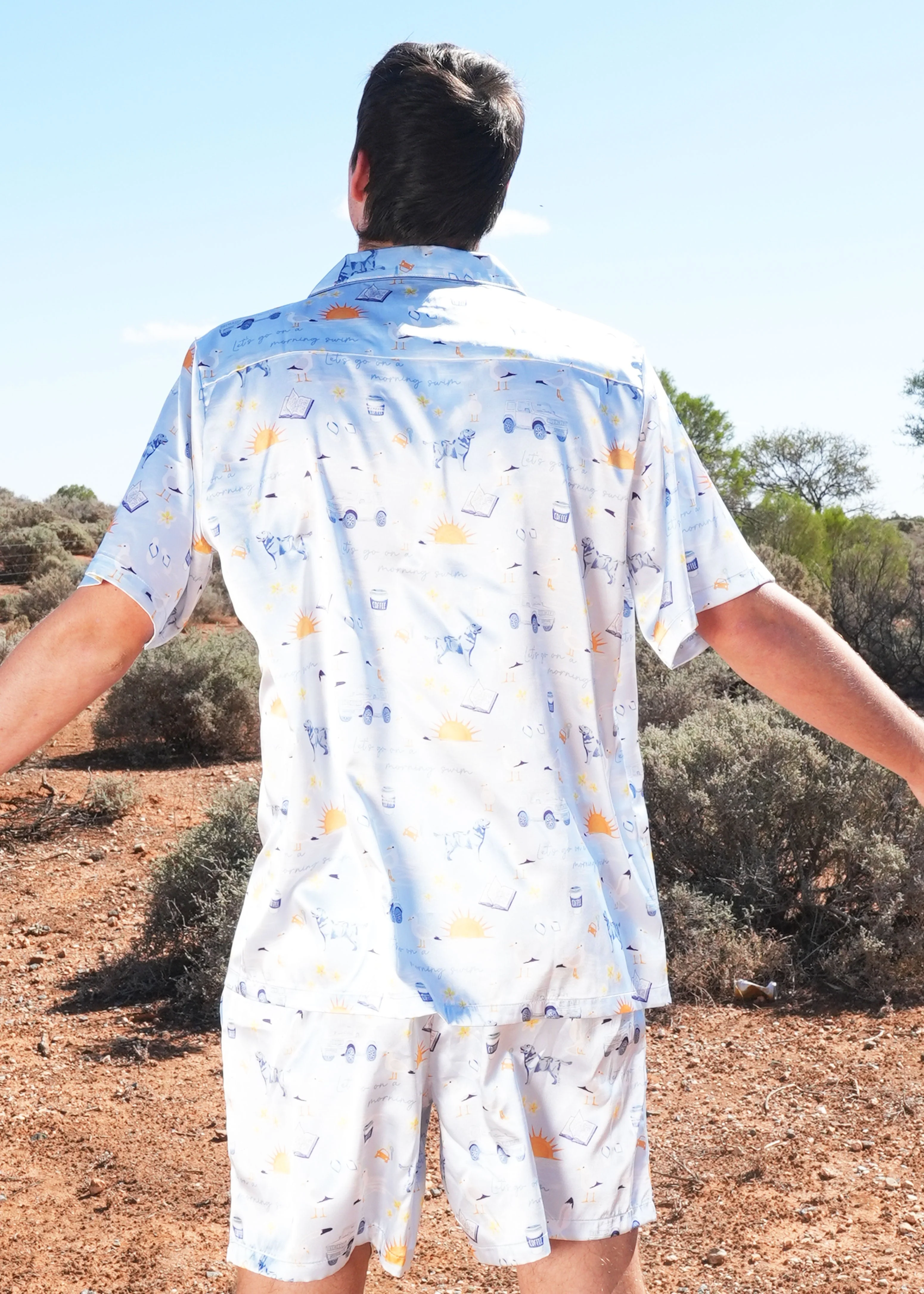 Mens Let's go on a Morning Swim Satin Short PJ Set - Image 3