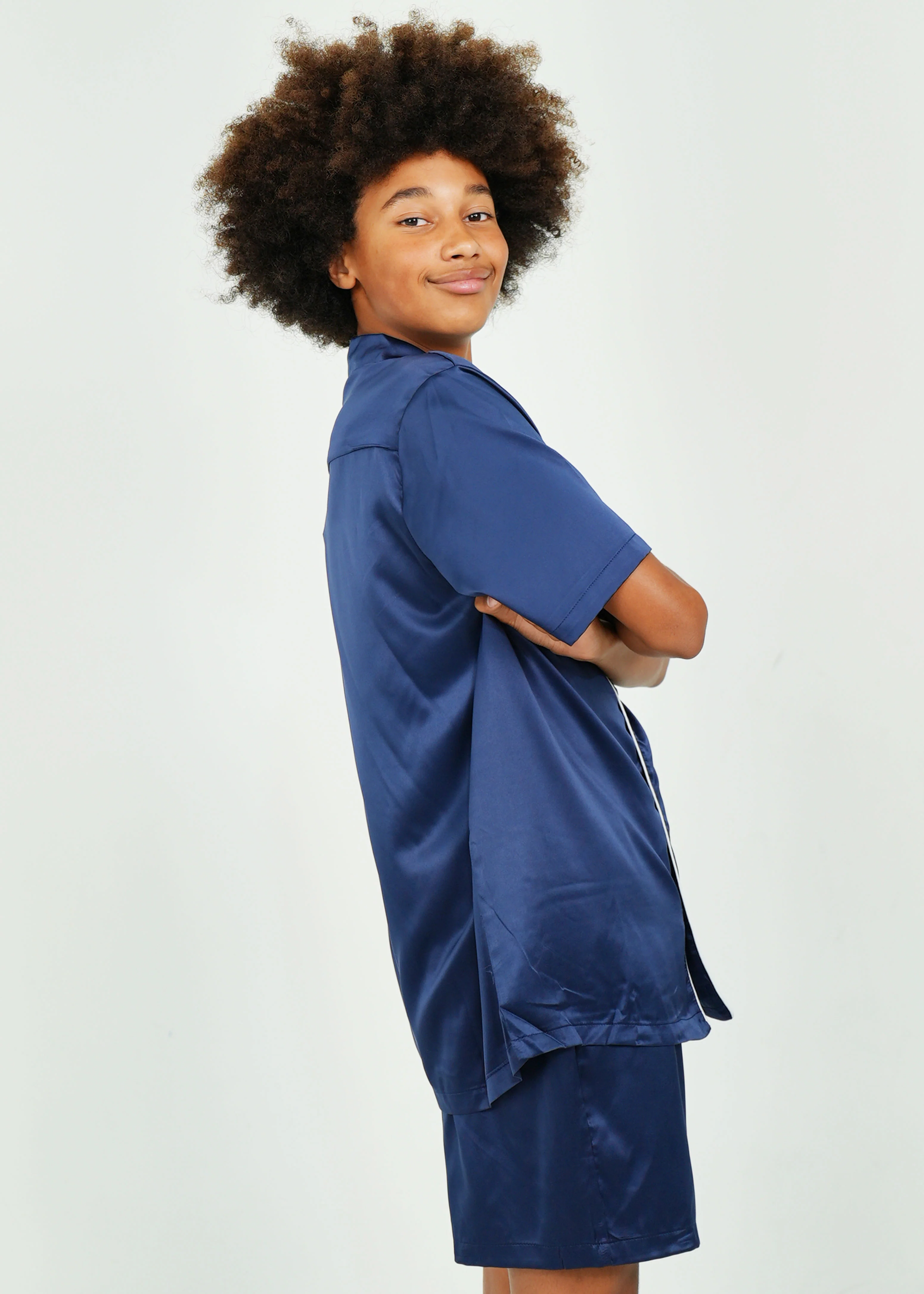 Mens Navy Matte Satin Short PJ Set - Image 4