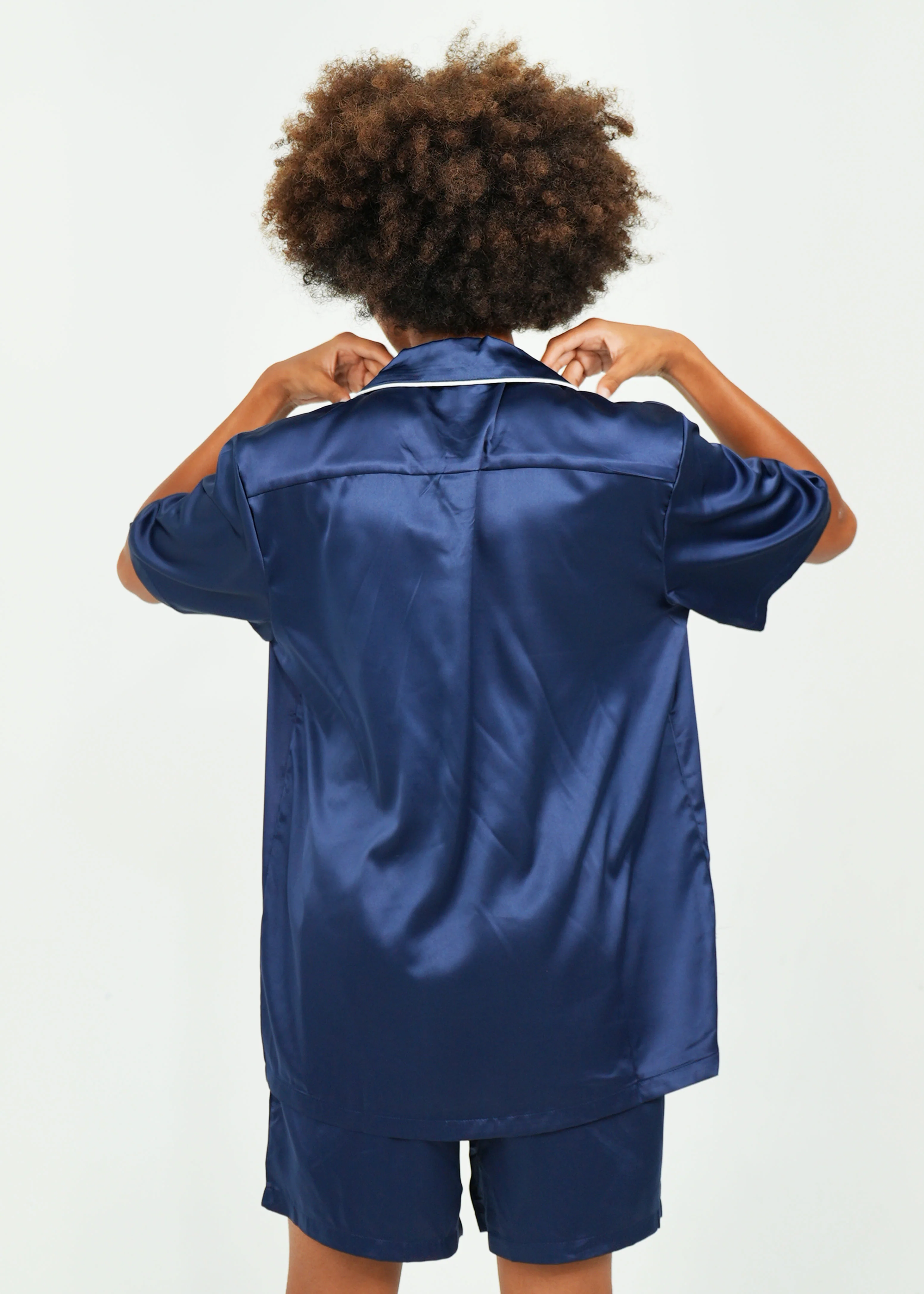 Mens Navy Matte Satin Short PJ Set - Image 5