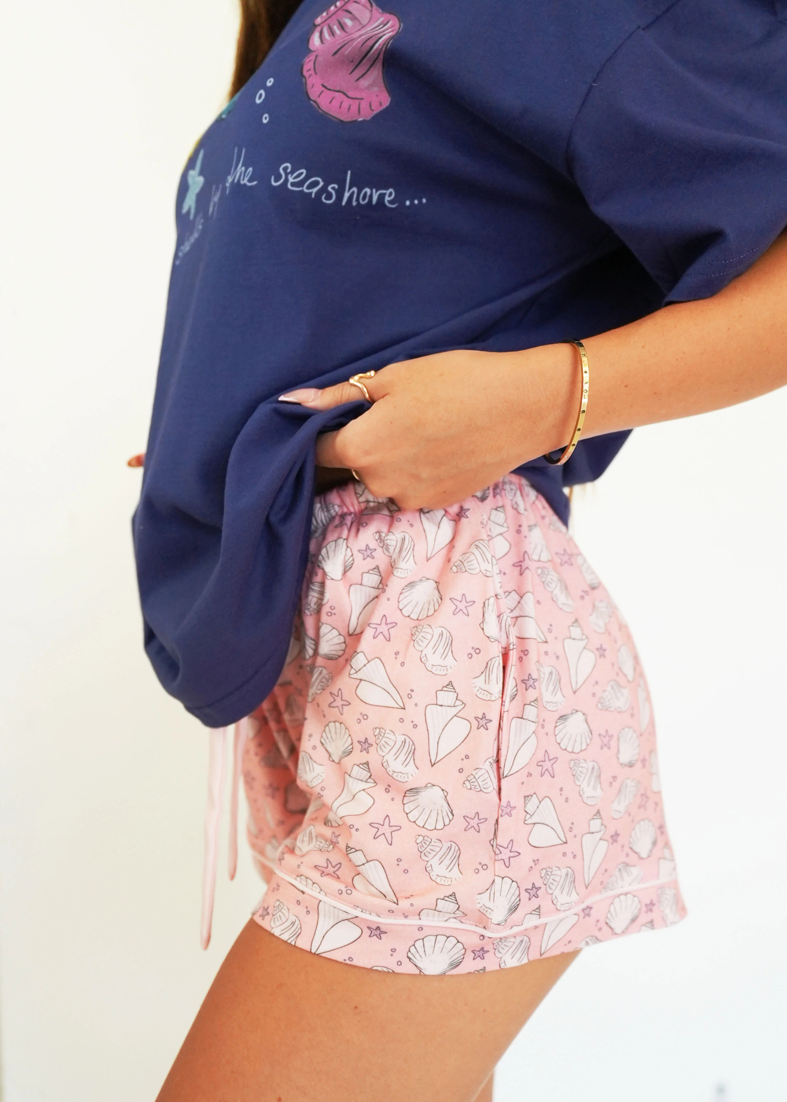 Navy Seashells T-Shirt & Shorts PJ Set - Image 3