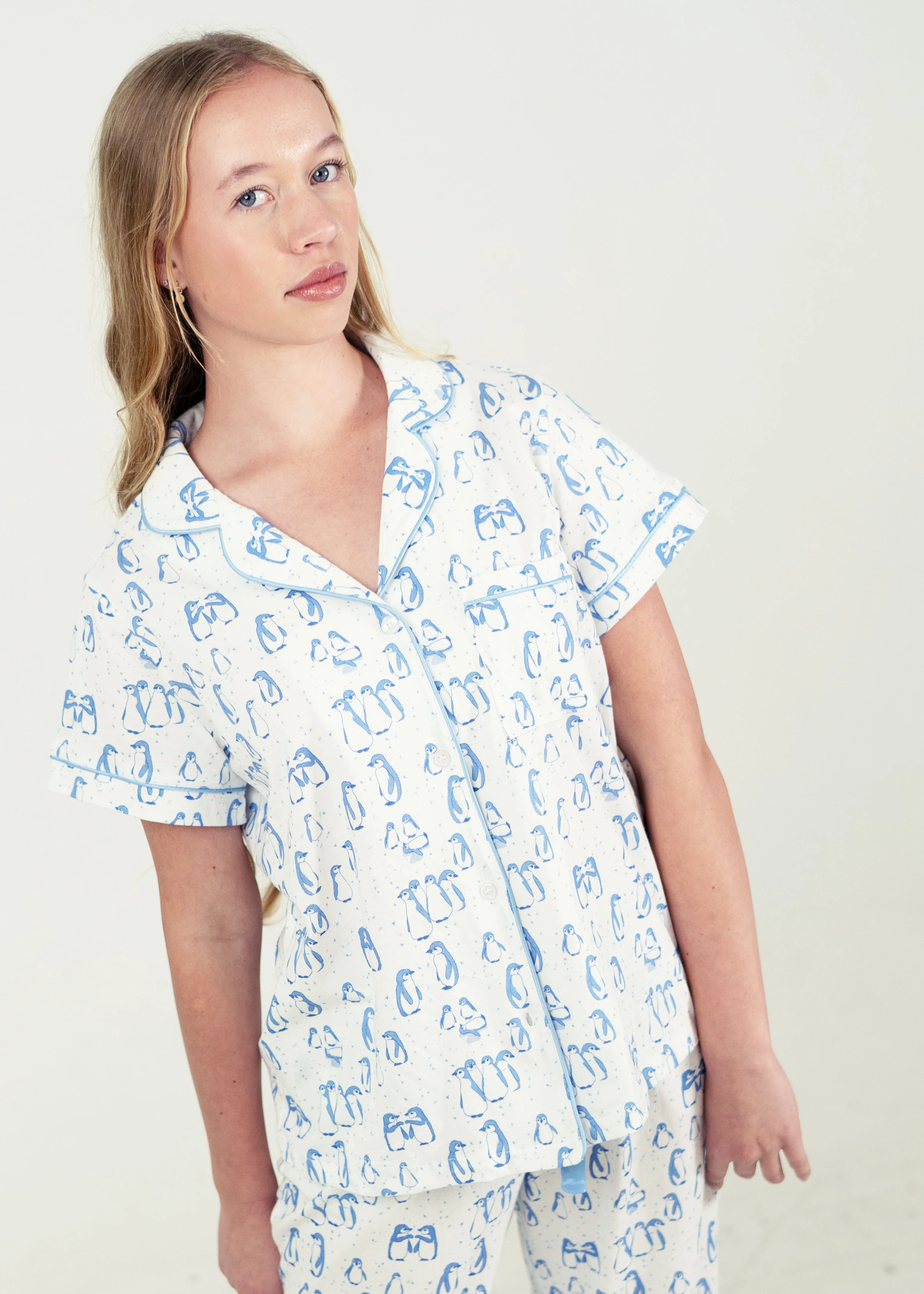 Penguin Pals Jersey Knit Cotton Short Top / Long Pants PJ Set - Image 6