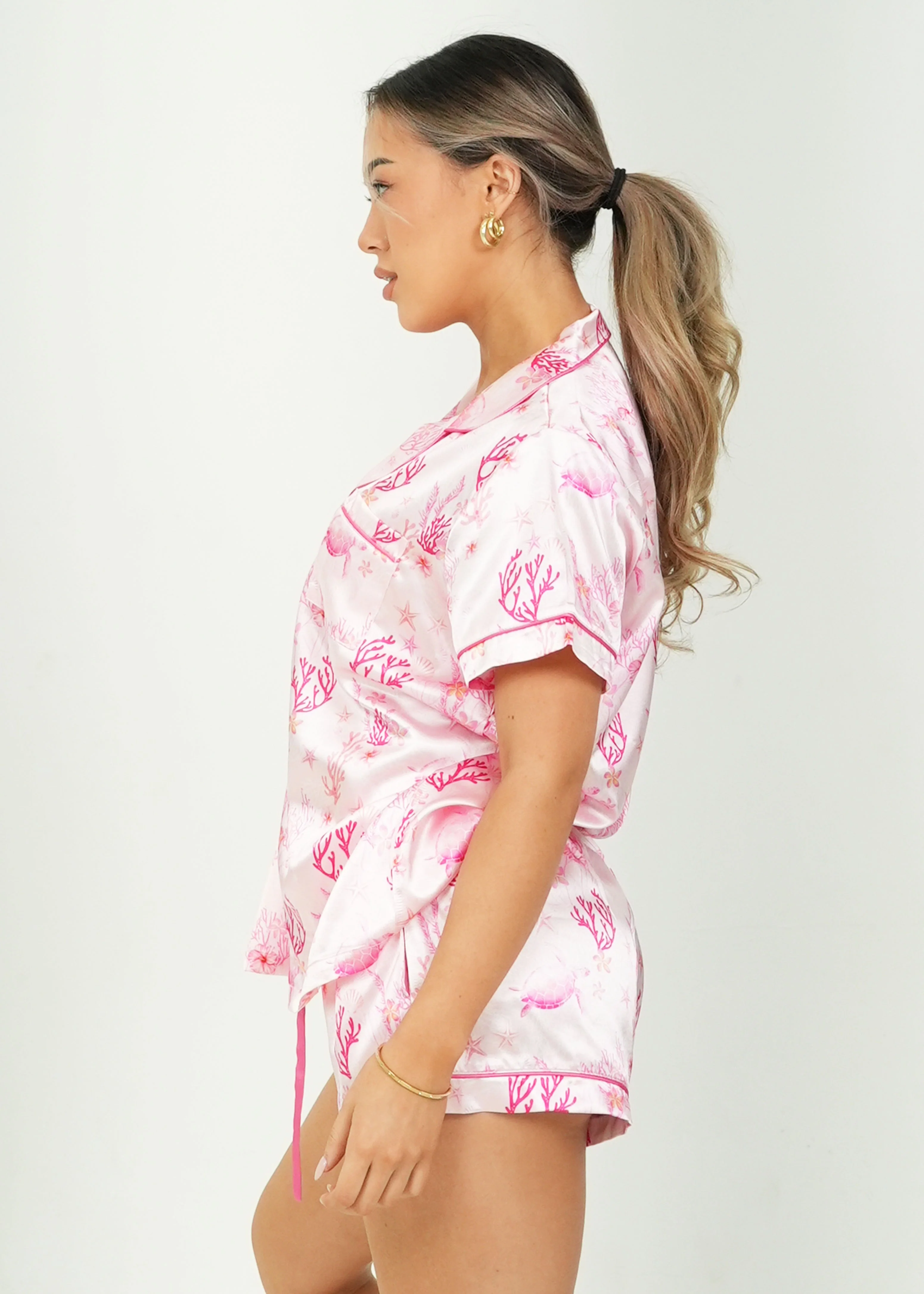 Pink Coral Garden Short Satin PJ Set - Image 7