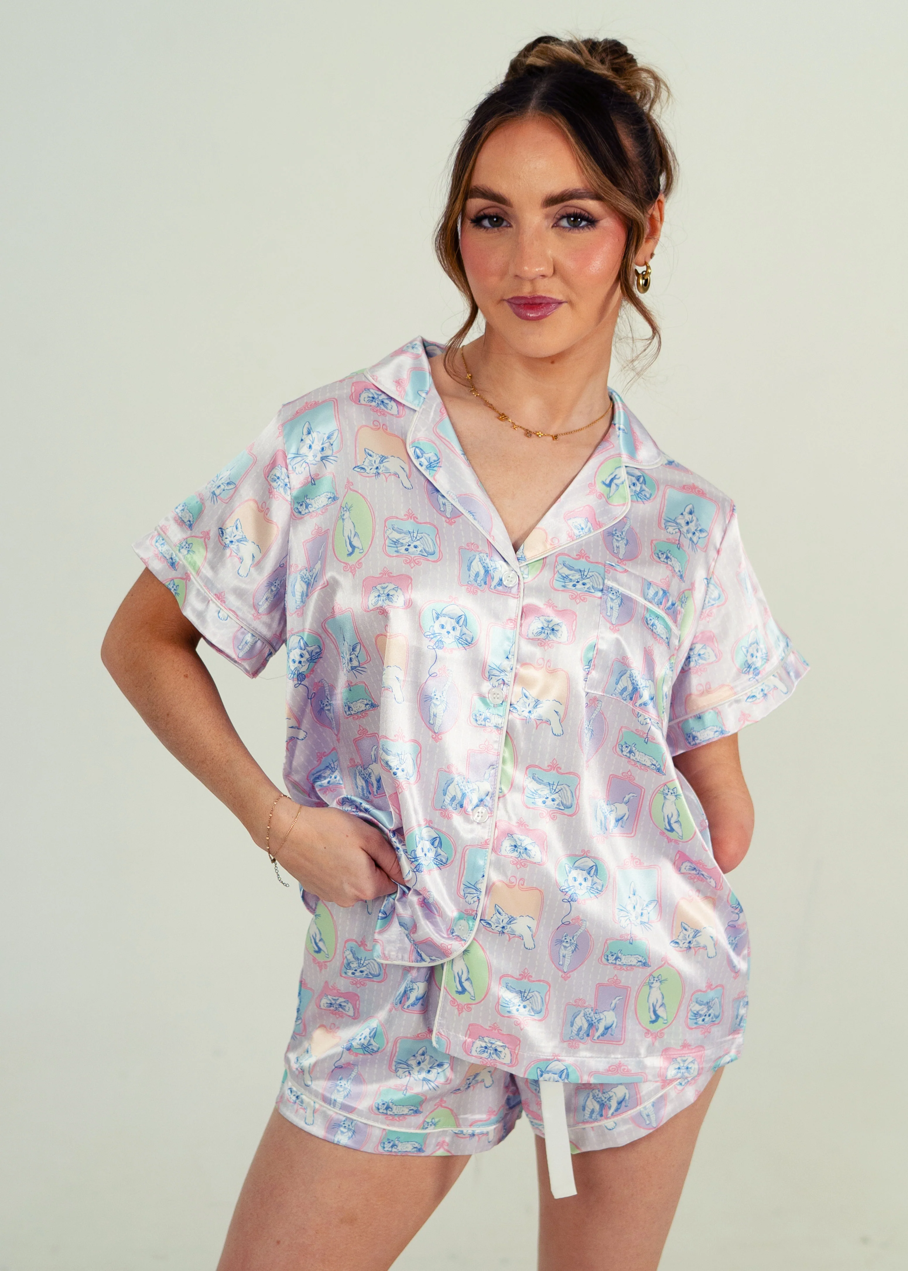 Purrfect Dreams Short Satin PJ Set