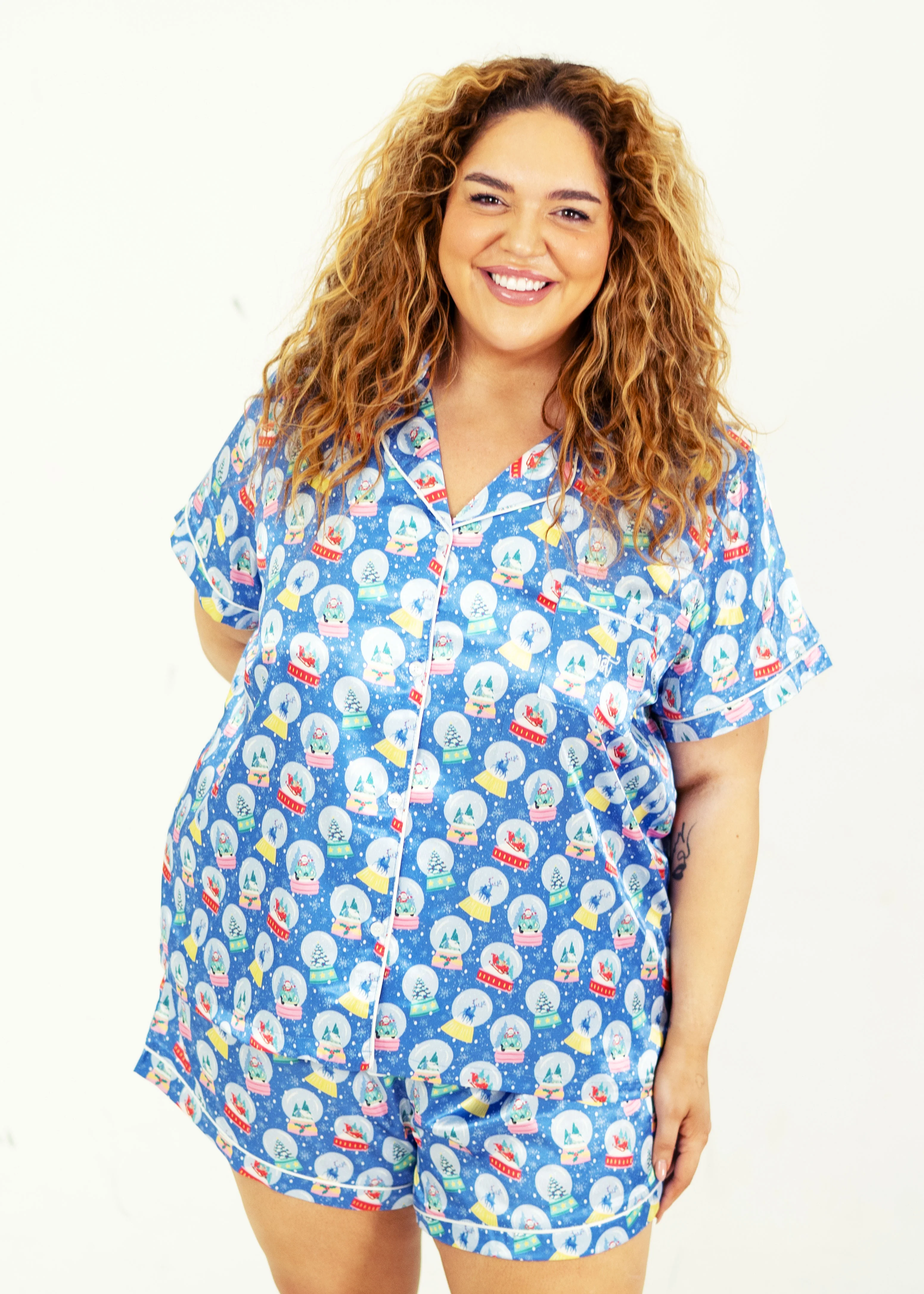 Santa's Snow Globes Short Satin PJ Set - Image 3