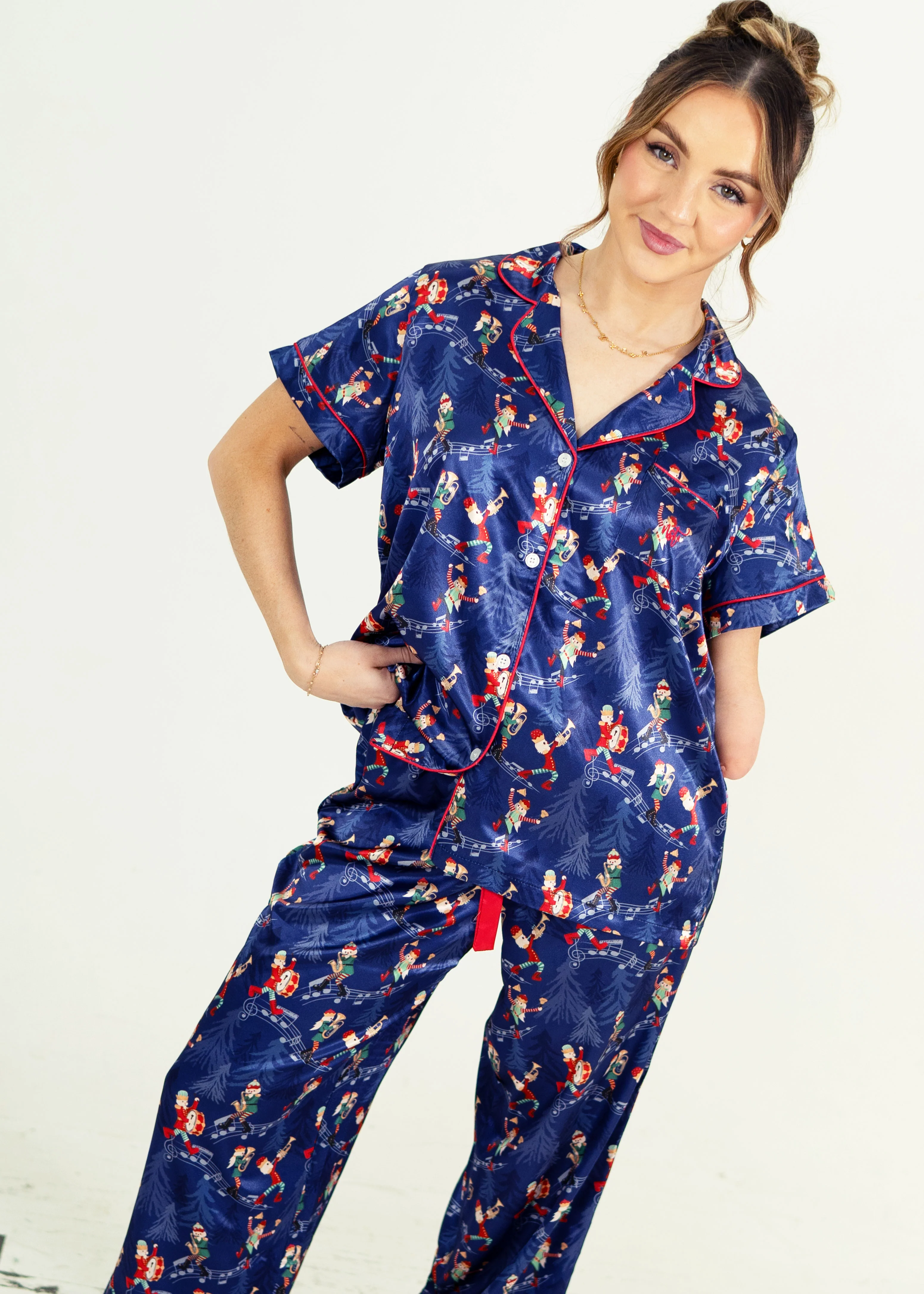Santa's Workshop Short Top/ Long Pants Satin PJ Set