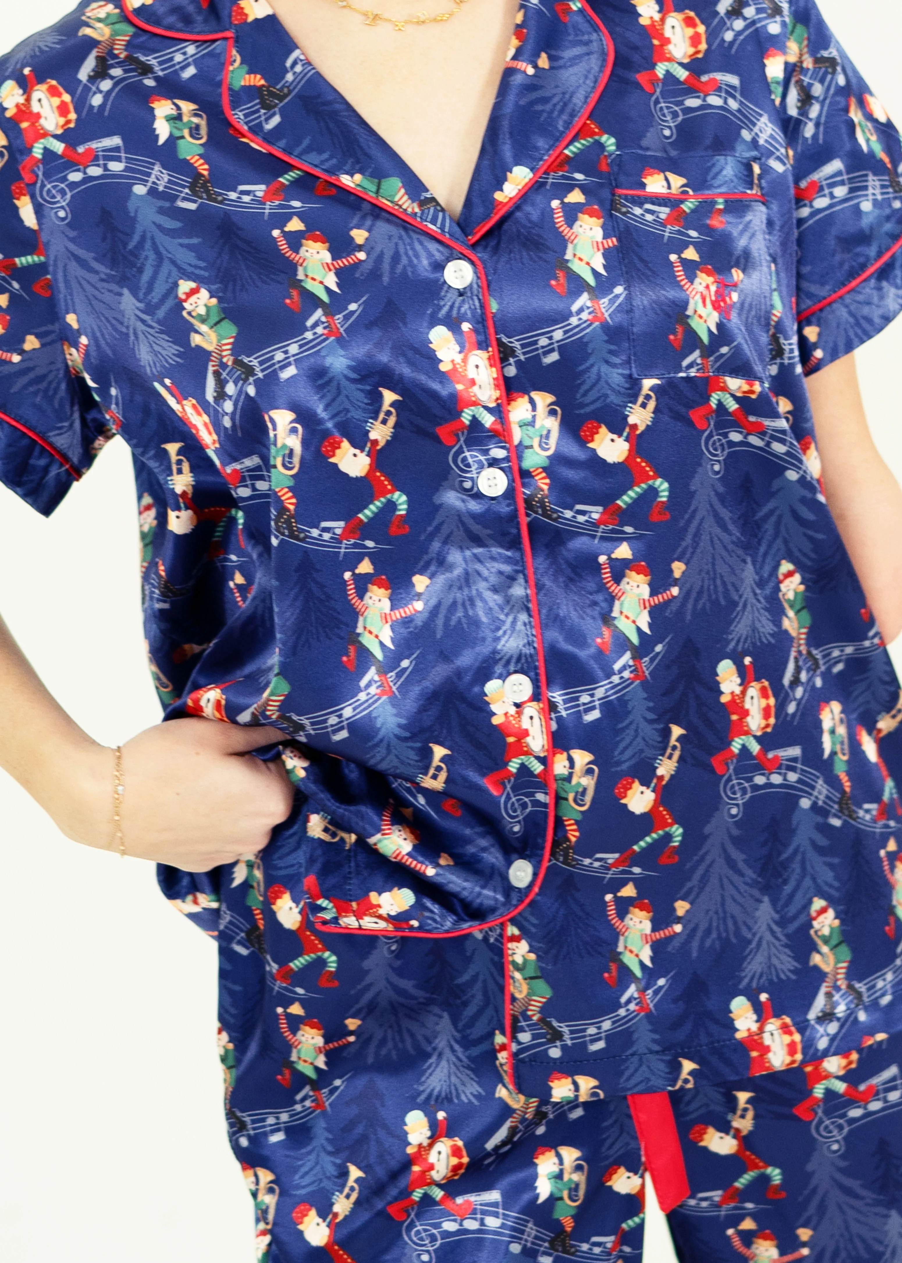 Santa's Workshop Short Top/ Long Pants Satin PJ Set - Image 2