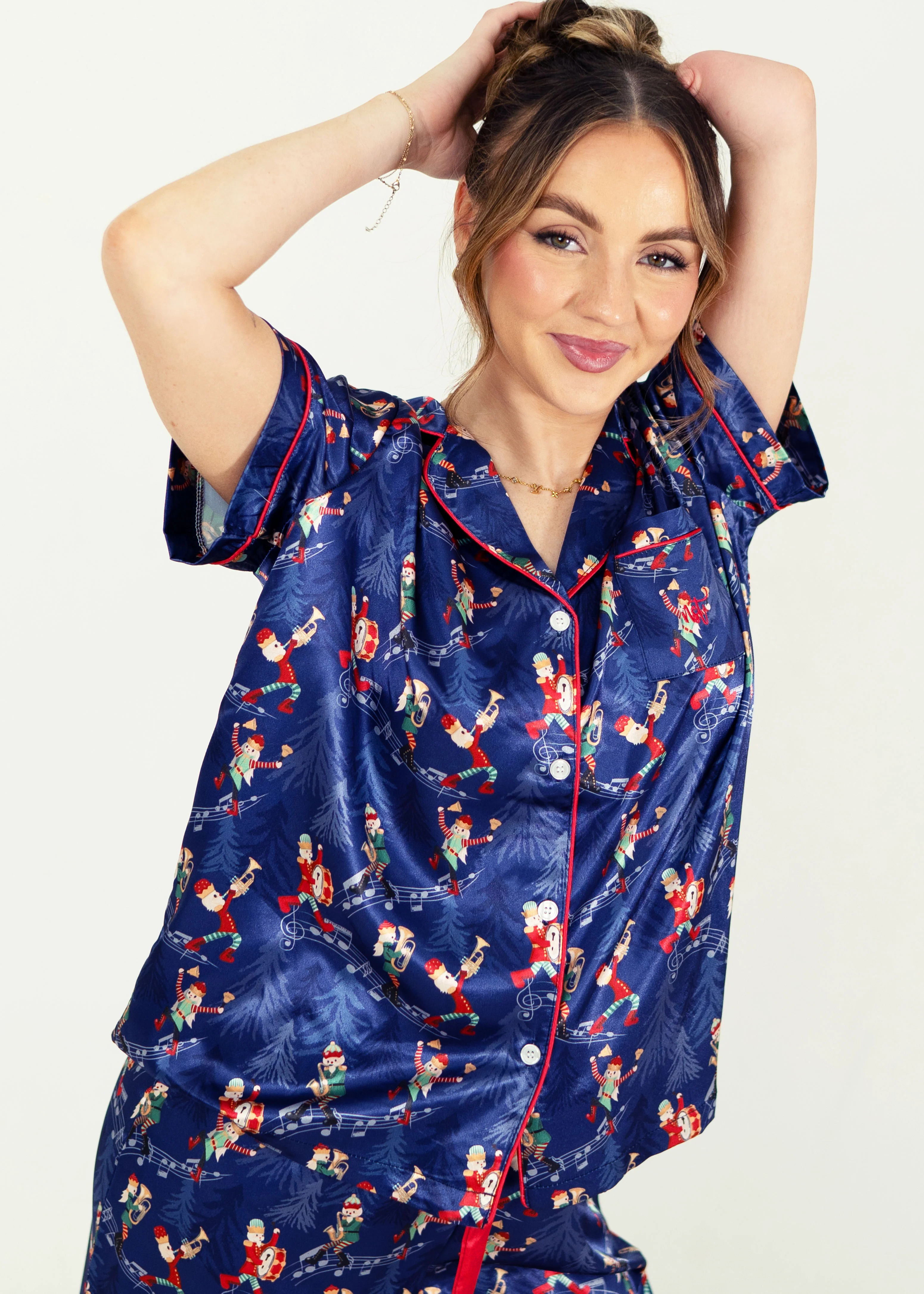 Santa's Workshop Short Top/ Long Pants Satin PJ Set - Image 3