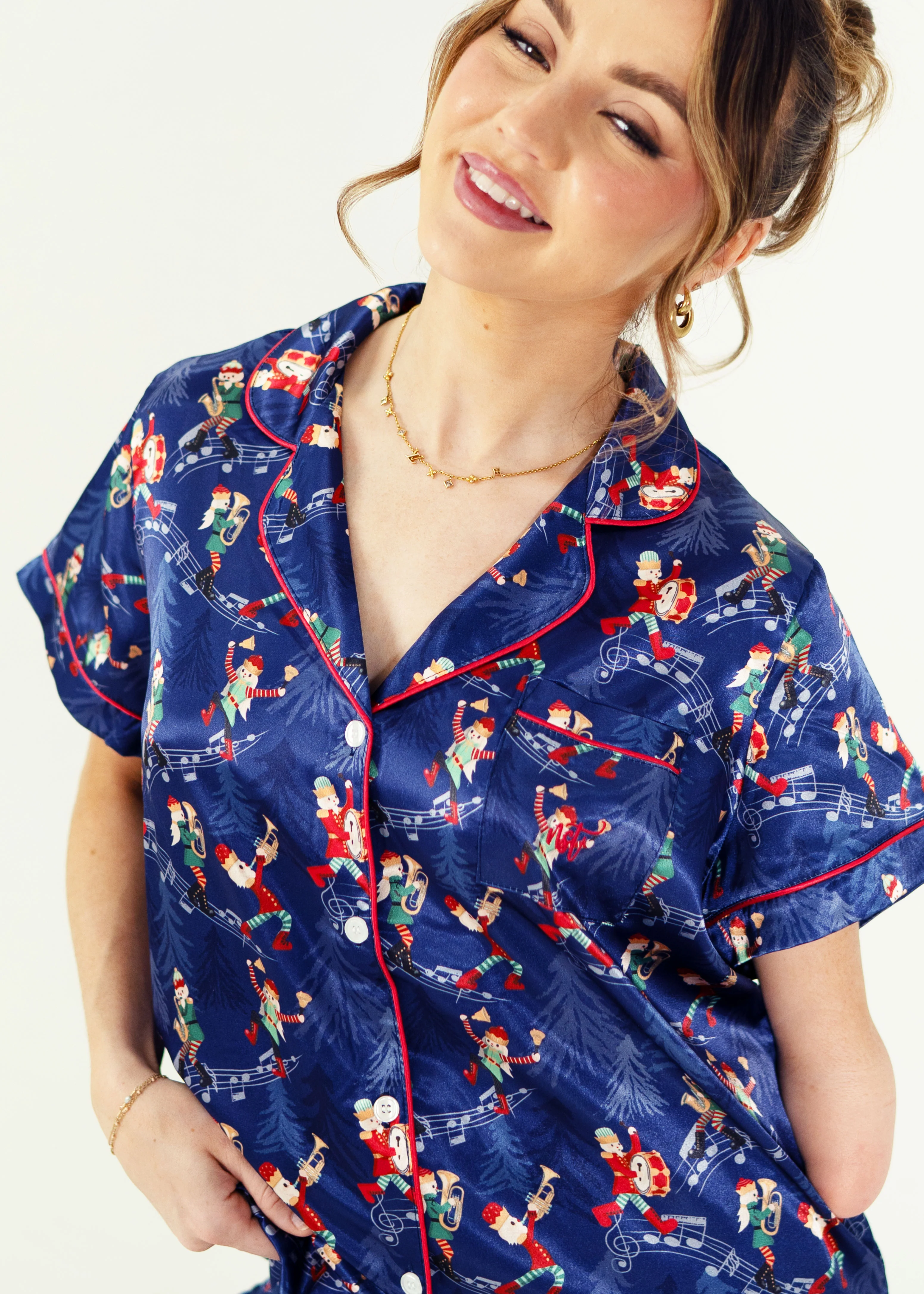 Santa's Workshop Short Top/ Long Pants Satin PJ Set - Image 4