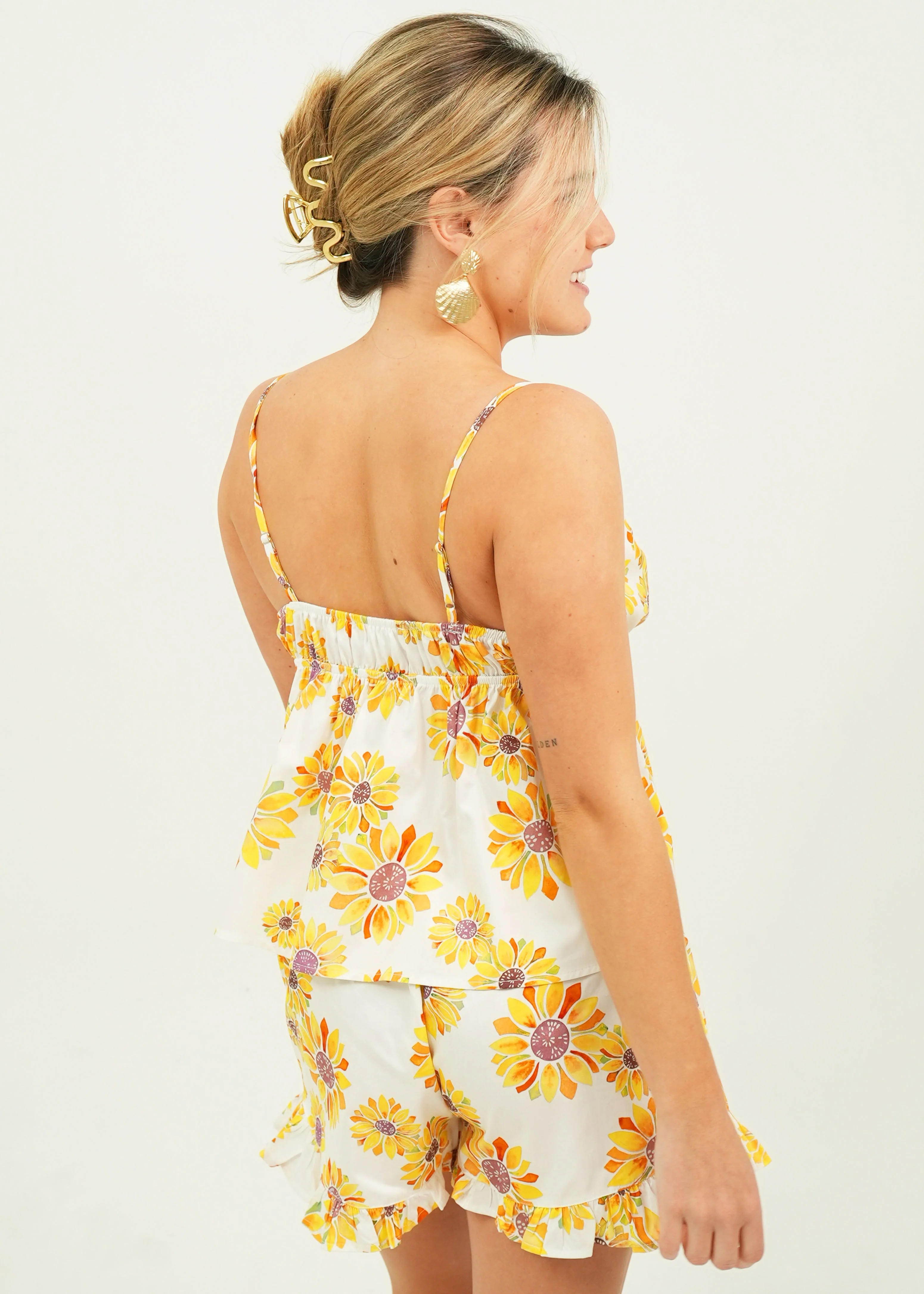 Sunflower Cotton Camisole Short Pajama Set - Image 3