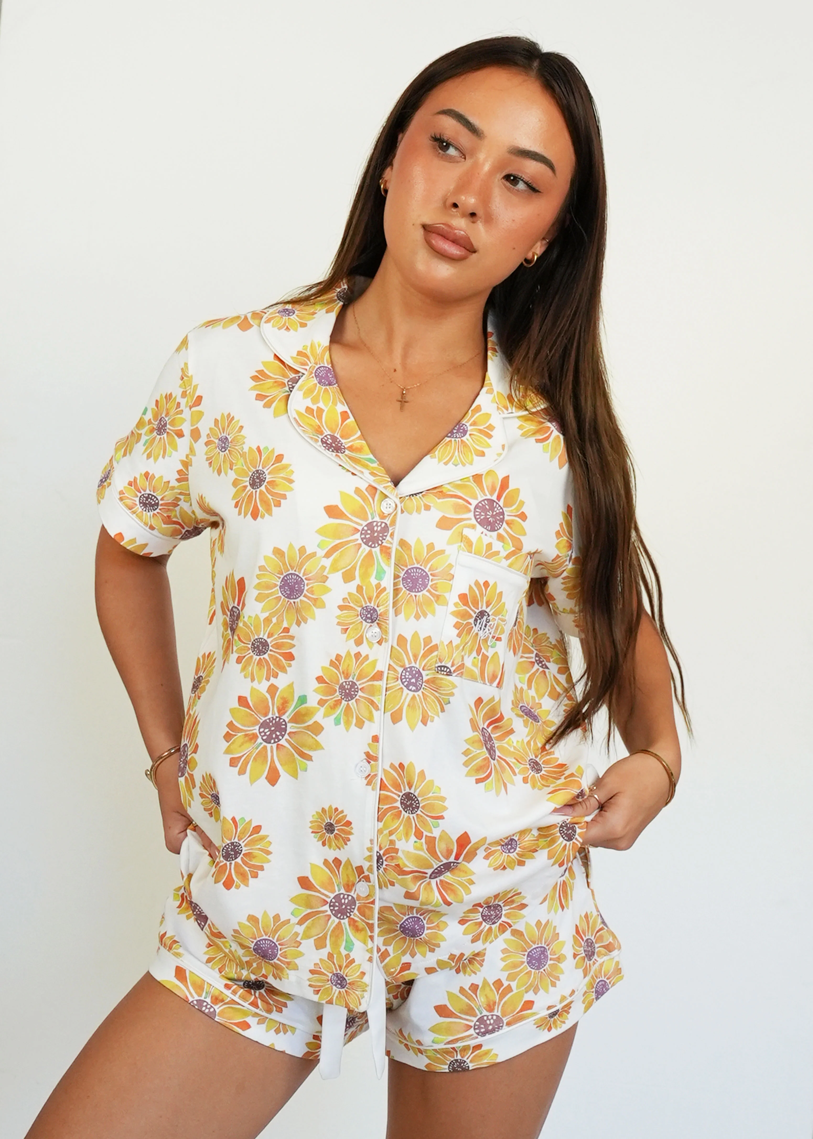 Sunflower Jersey Knit Cotton Short PJ Set