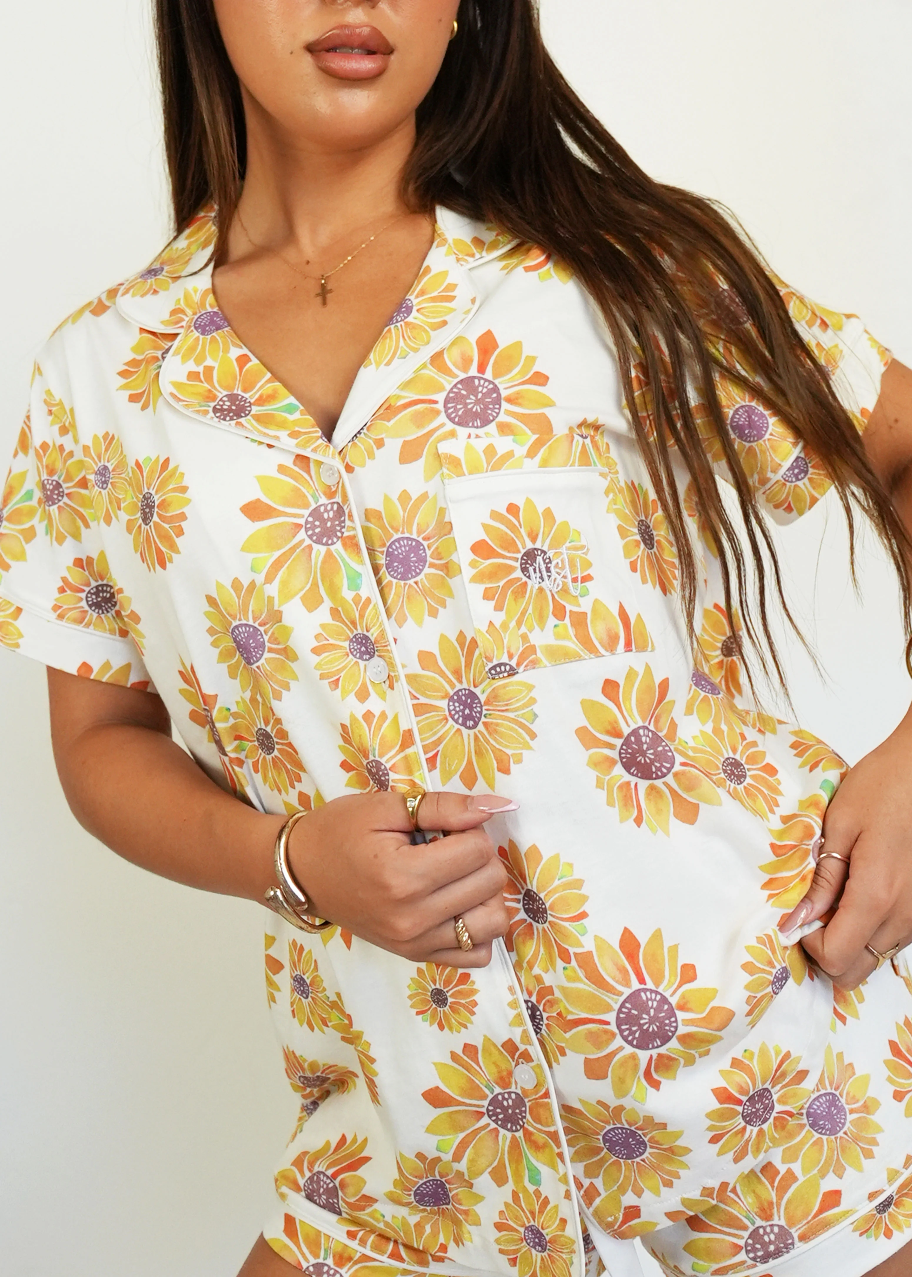 Sunflower Jersey Knit Cotton Short PJ Set - Image 2