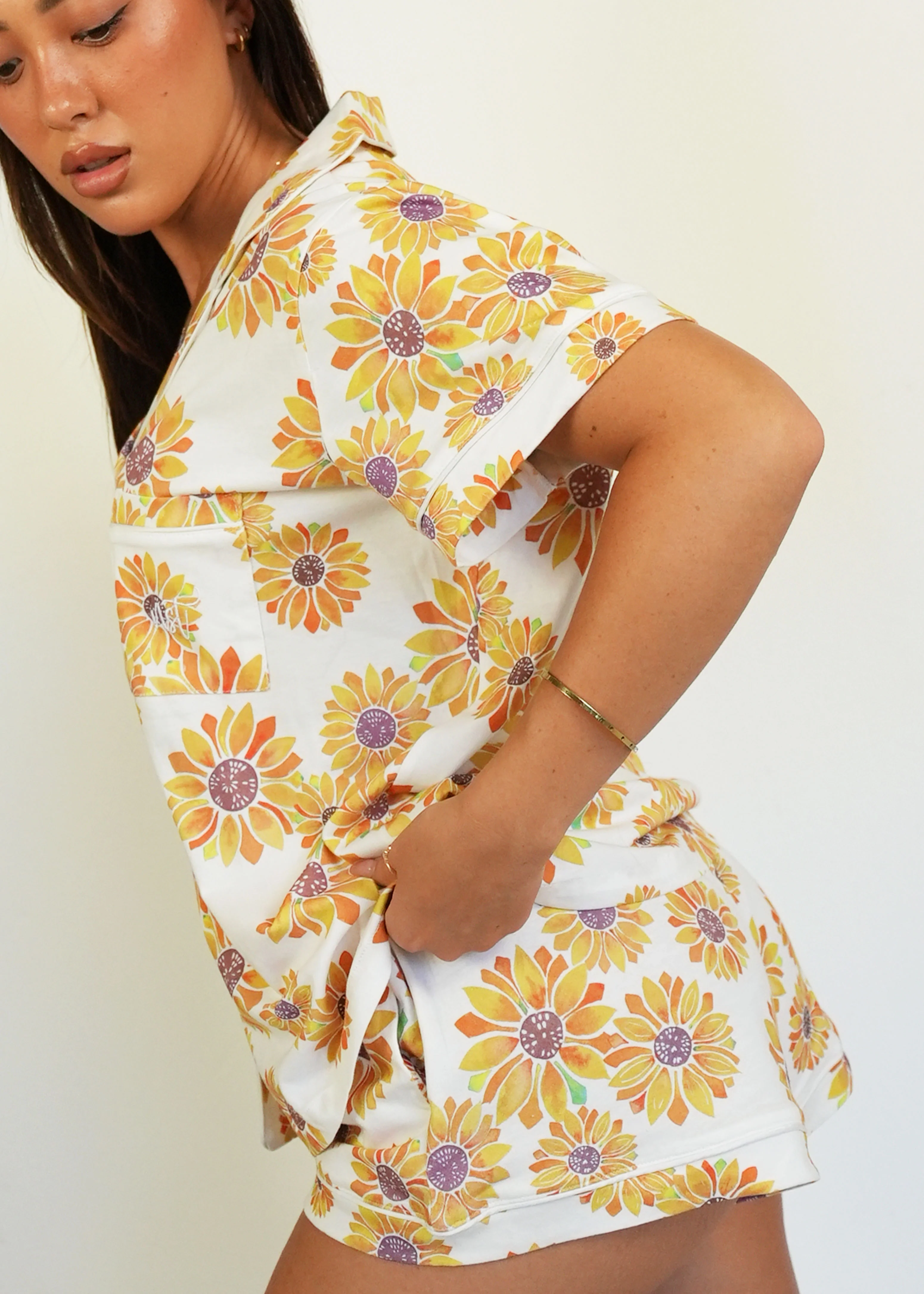 Sunflower Jersey Knit Cotton Short PJ Set - Image 3