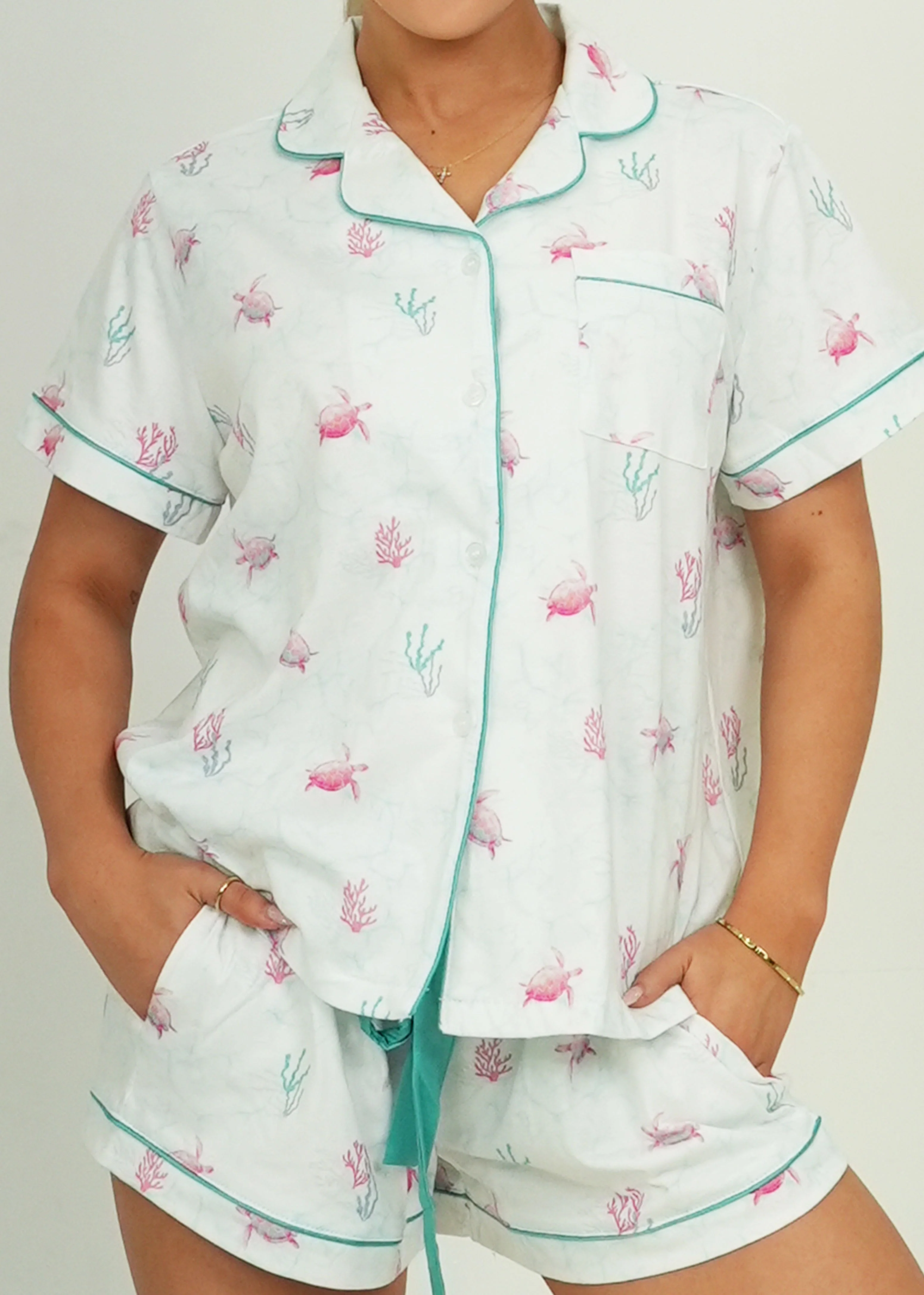 White Turtles Jersey Knit Cotton Short PJ Set - Image 2