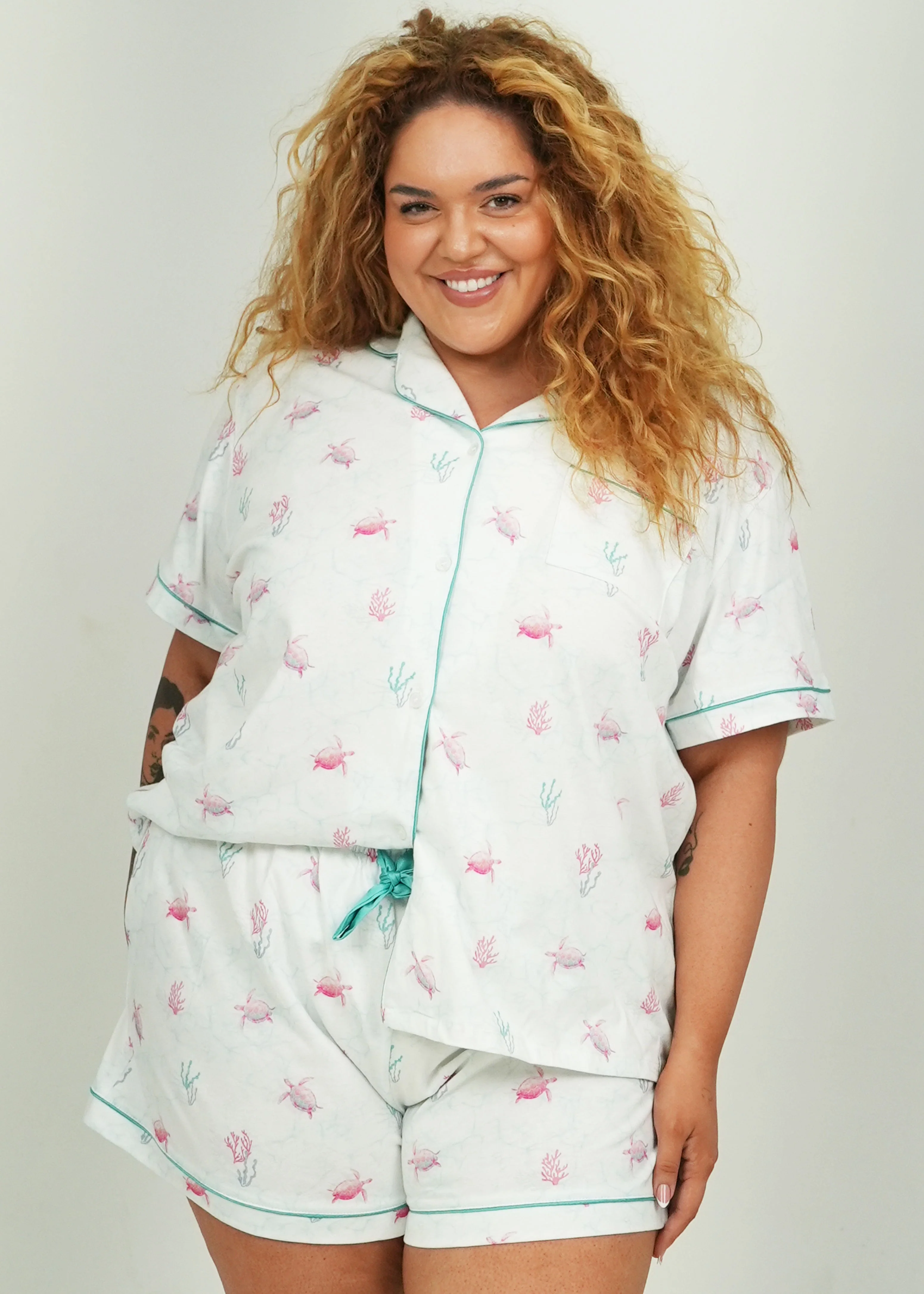 White Turtles Jersey Knit Cotton Short PJ Set - Image 3