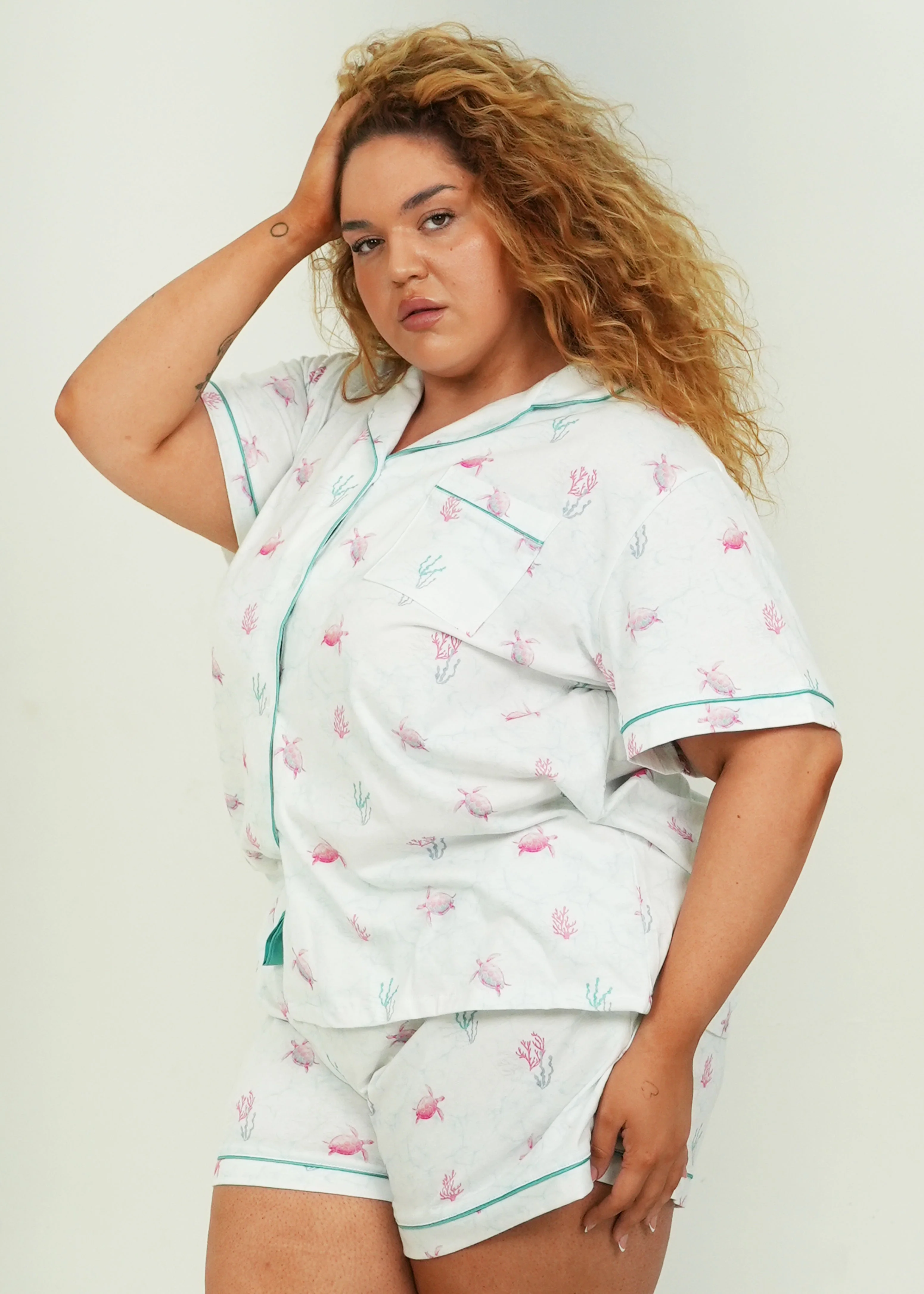 White Turtles Jersey Knit Cotton Short PJ Set - Image 4