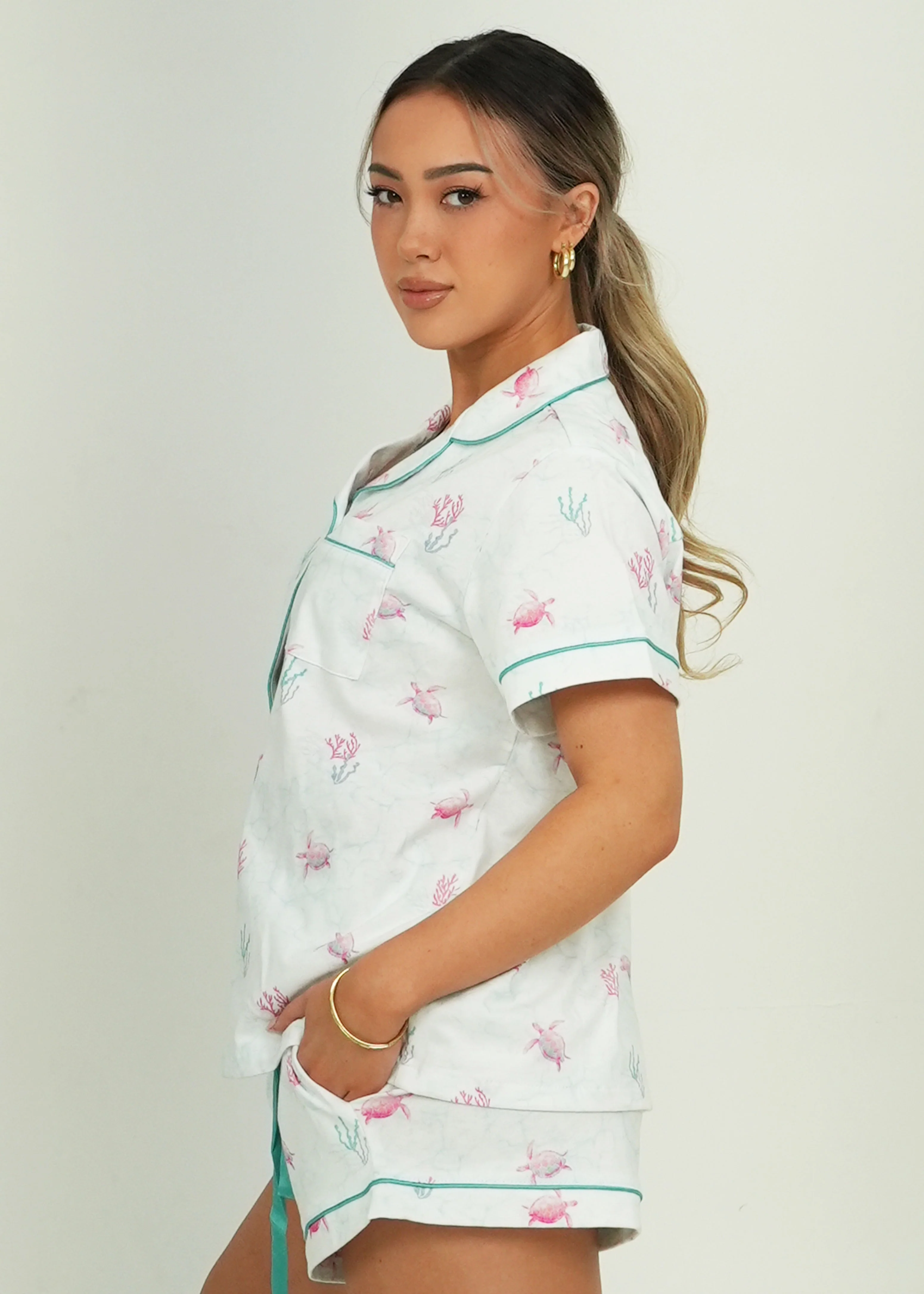 White Turtles Jersey Knit Cotton Short PJ Set - Image 5
