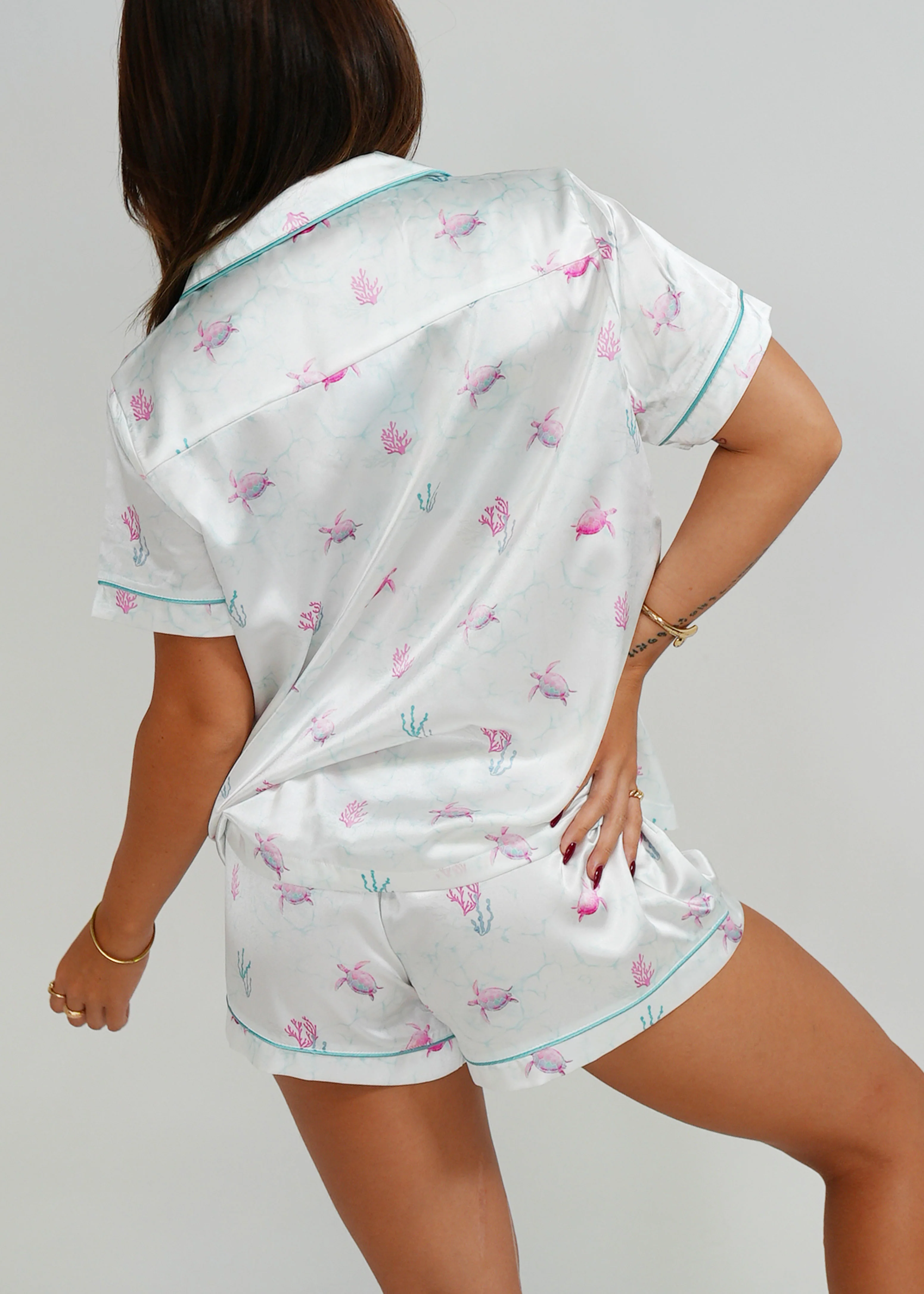 White Turtles Short Satin PJ Set - Image 4