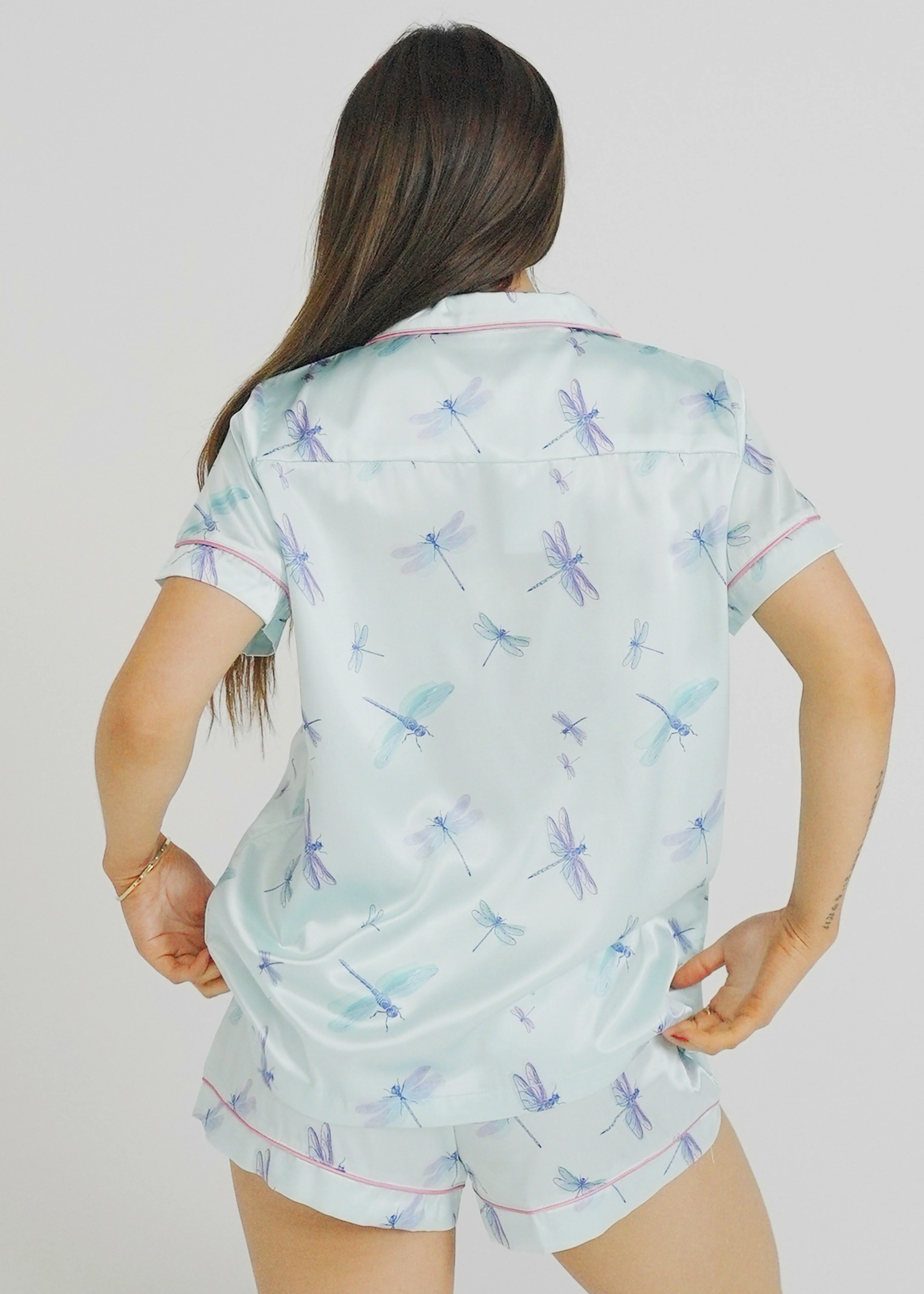 Women's Aqua Dragonflies Short Satin PJ Set - Image 3