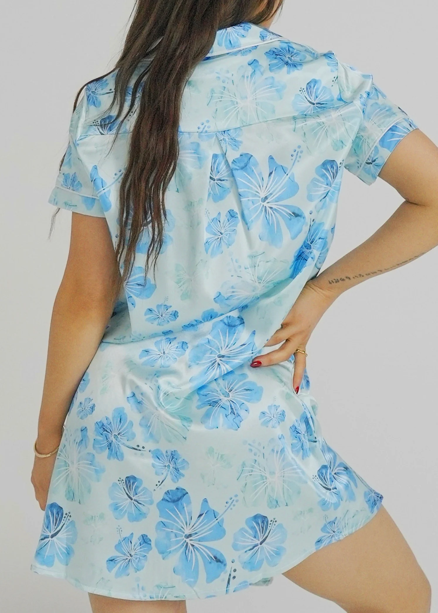 Womens Aqua Hibiscus Night Shirt - Image 3