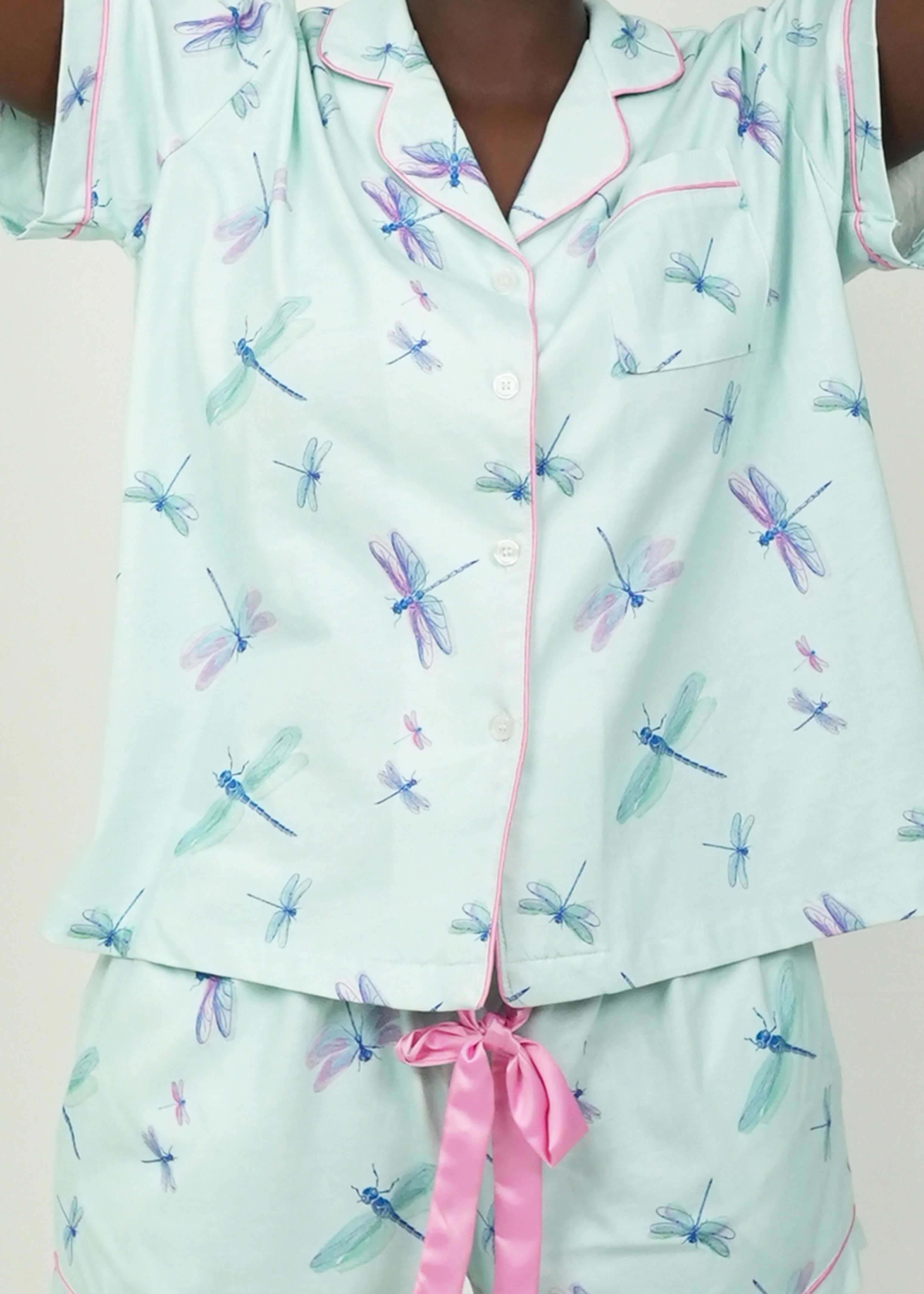 Womens Aqua Dragonflies Jersey Knit Cotton Short PJ Set - Image 5