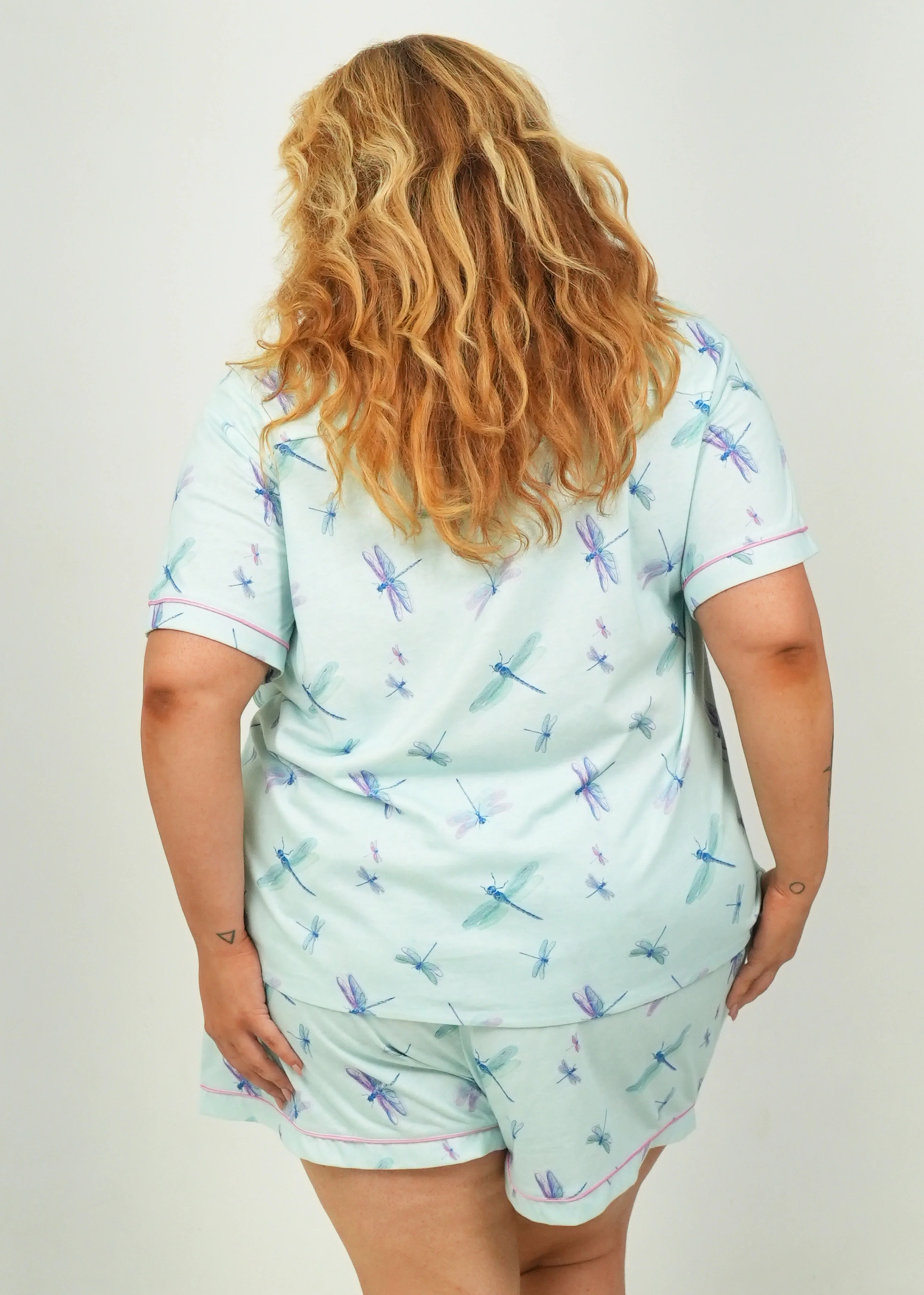 Womens Aqua Dragonflies Jersey Knit Cotton Short PJ Set - Image 8