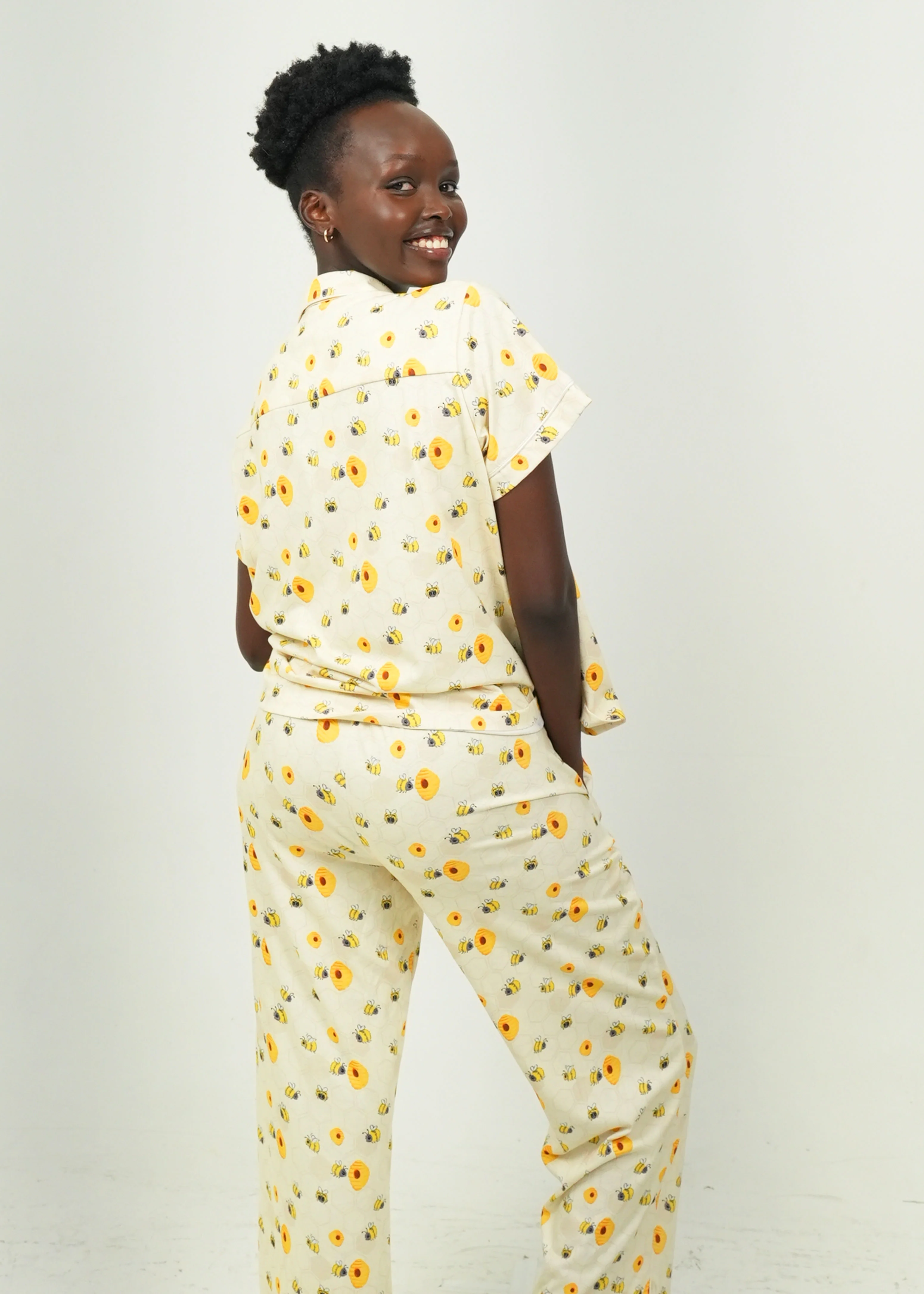 Womens Yellow Bumble Bees - Jersey Knit Cotton - Short Top/Long Pants PJ Set - Image 4