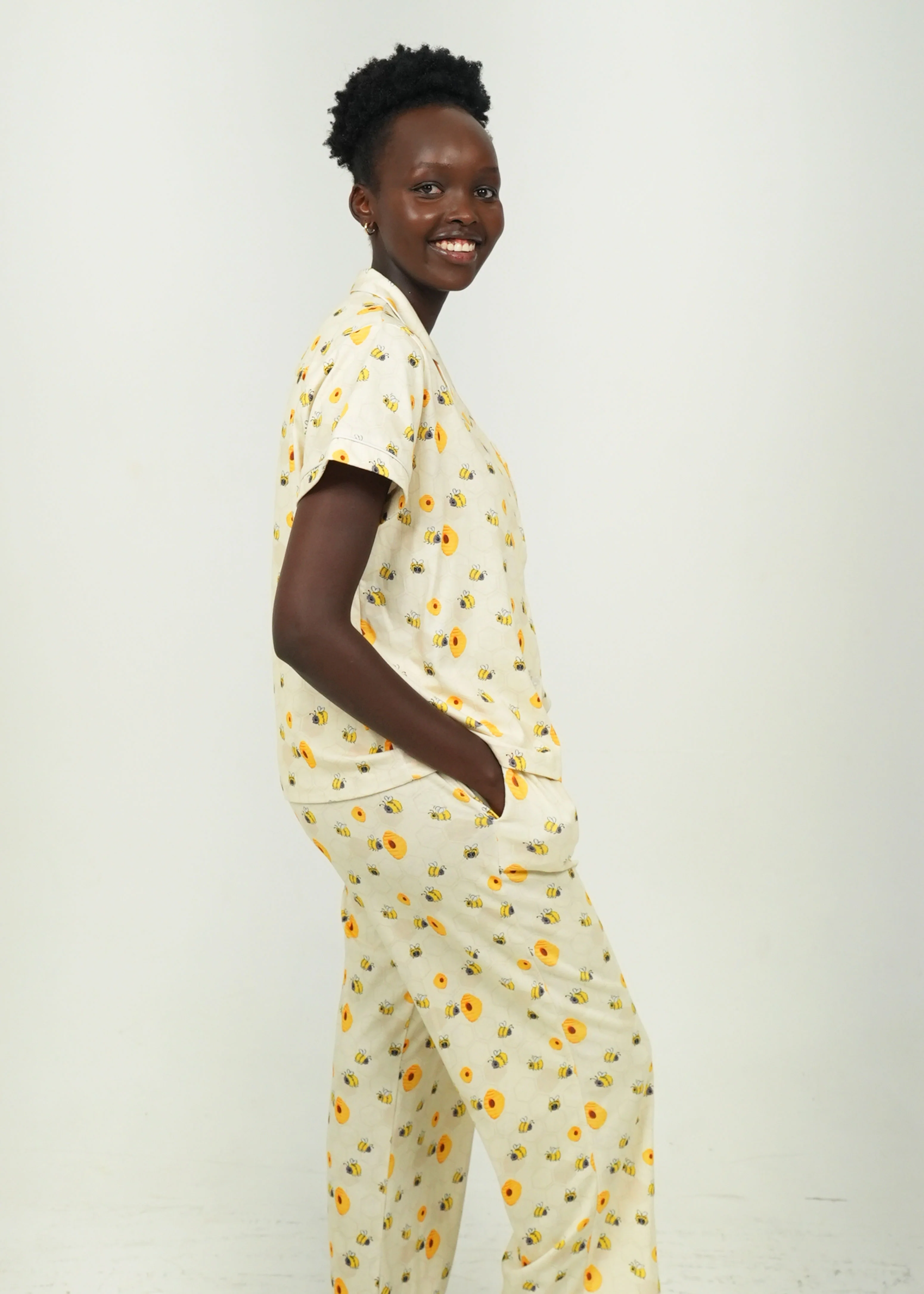 Womens Yellow Bumble Bees - Jersey Knit Cotton - Short Top/Long Pants PJ Set - Image 5
