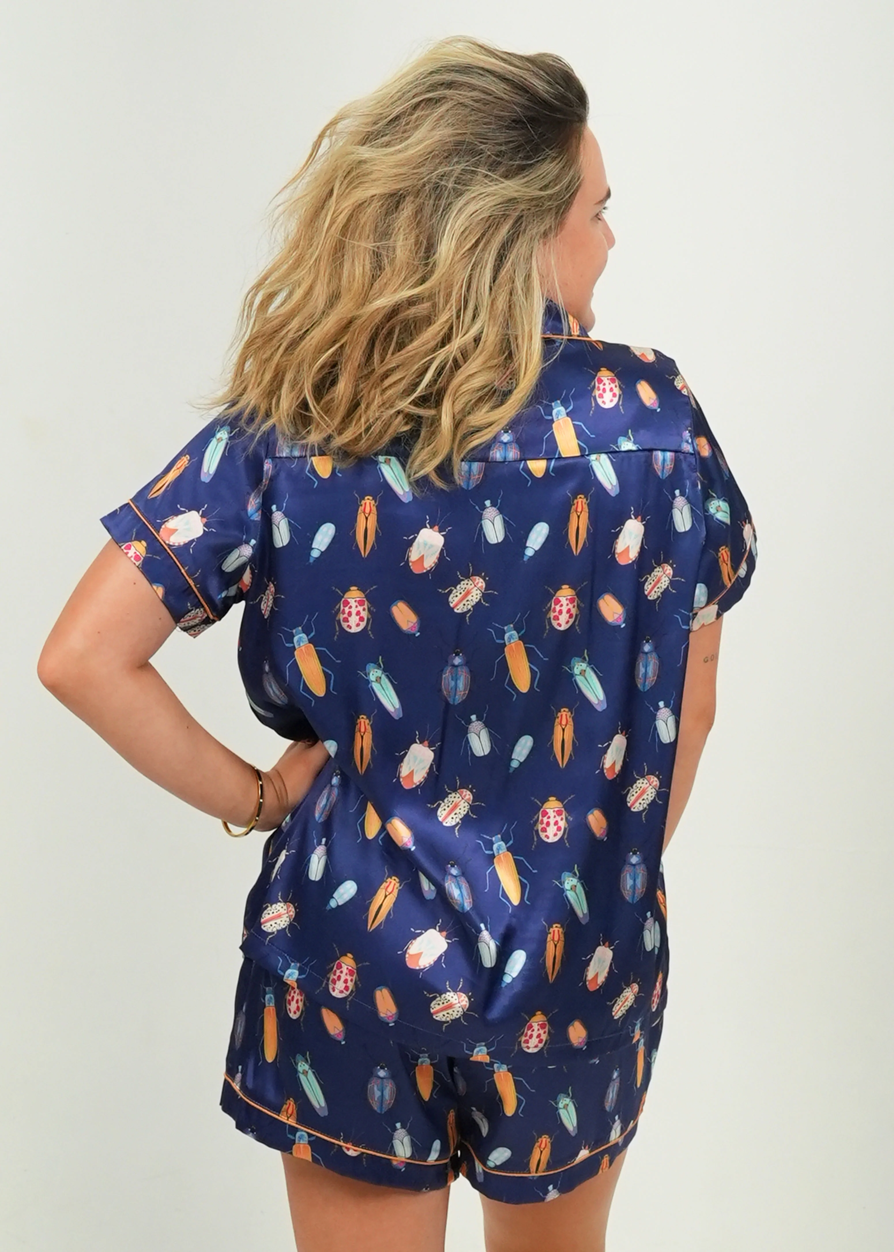Women's Beetles Navy Short Satin PJ Set - Image 5