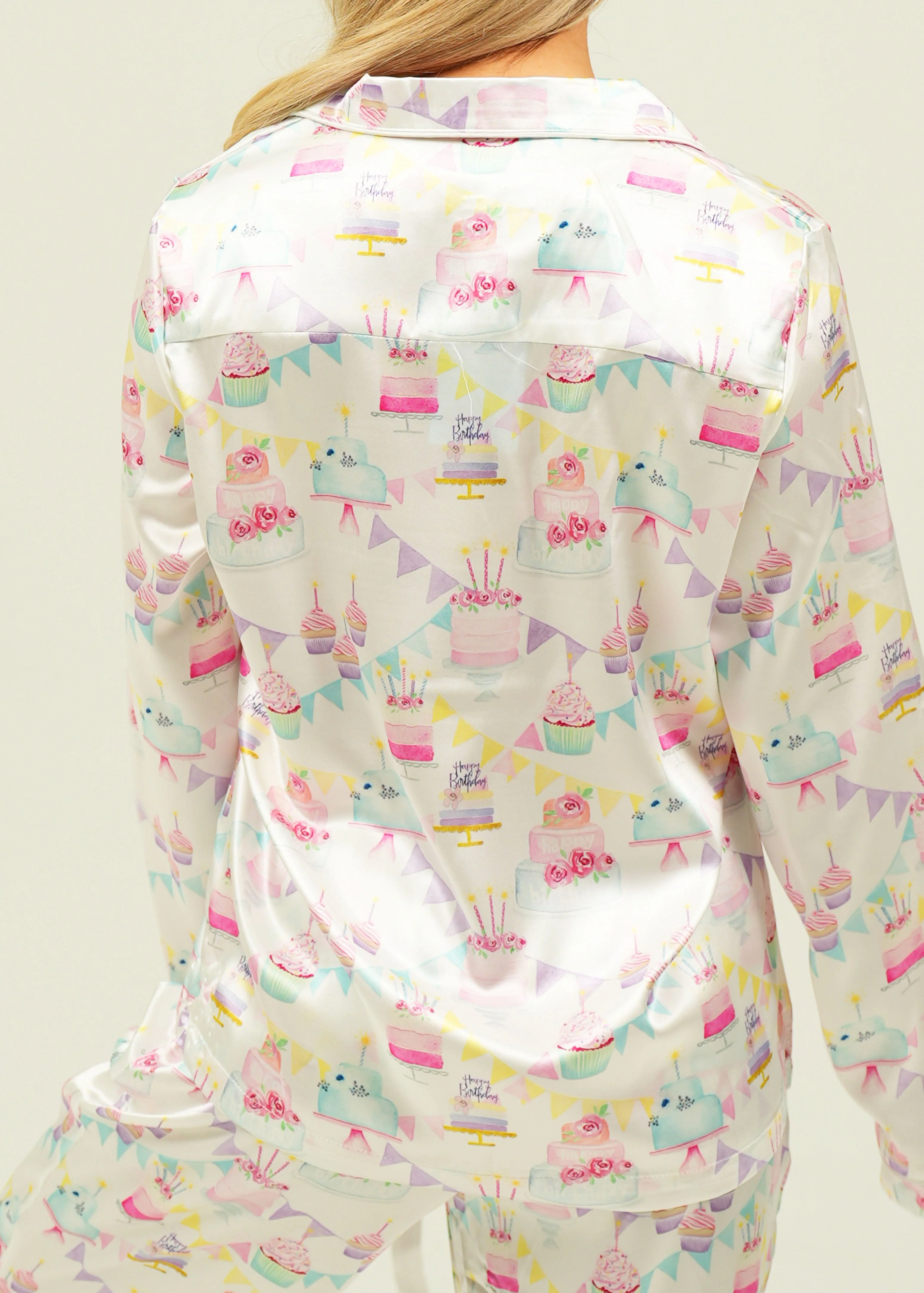 Womens Birthday Satin Long Pajama Set - Image 3