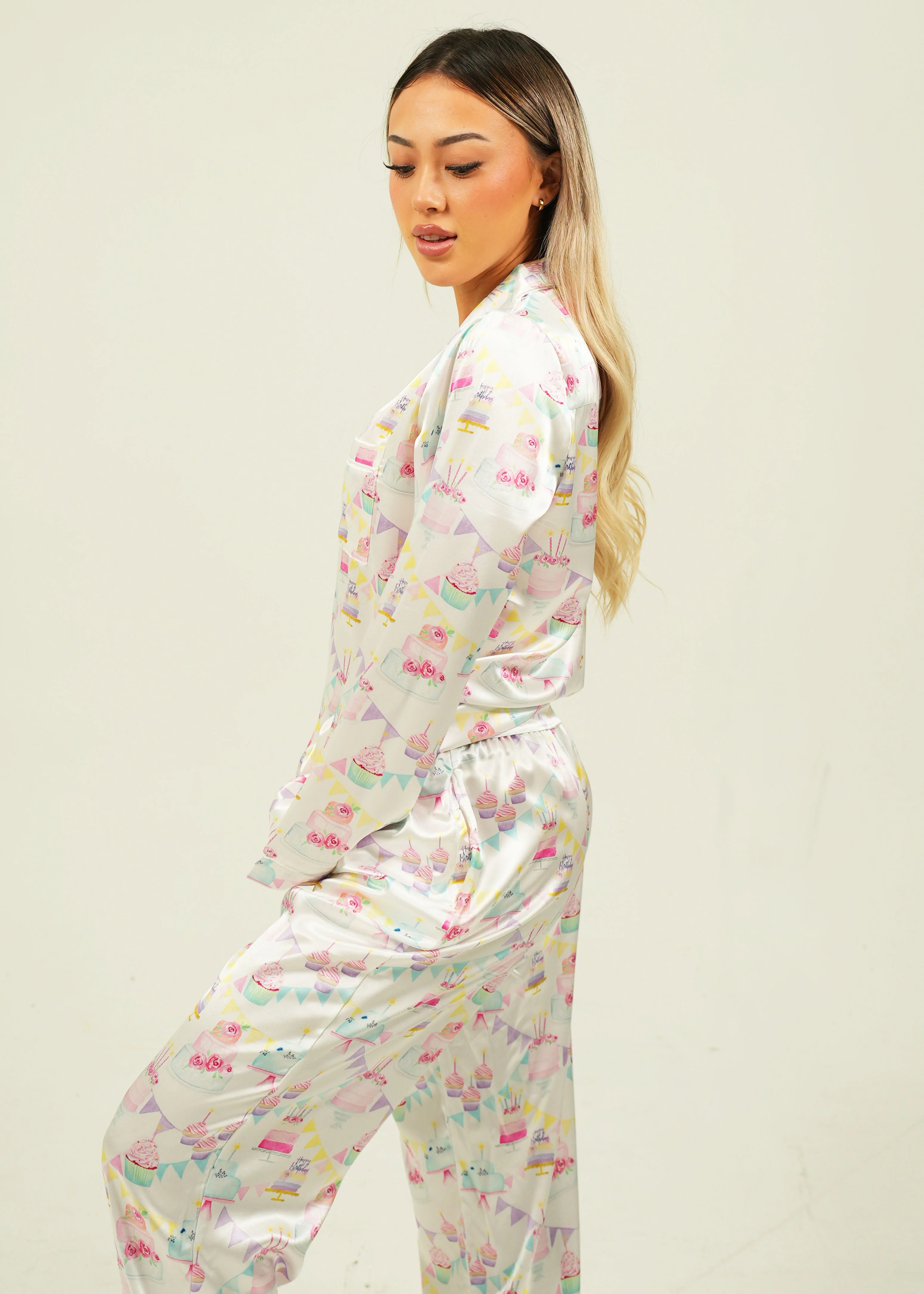 Womens Birthday Satin Long Pajama Set - Image 4