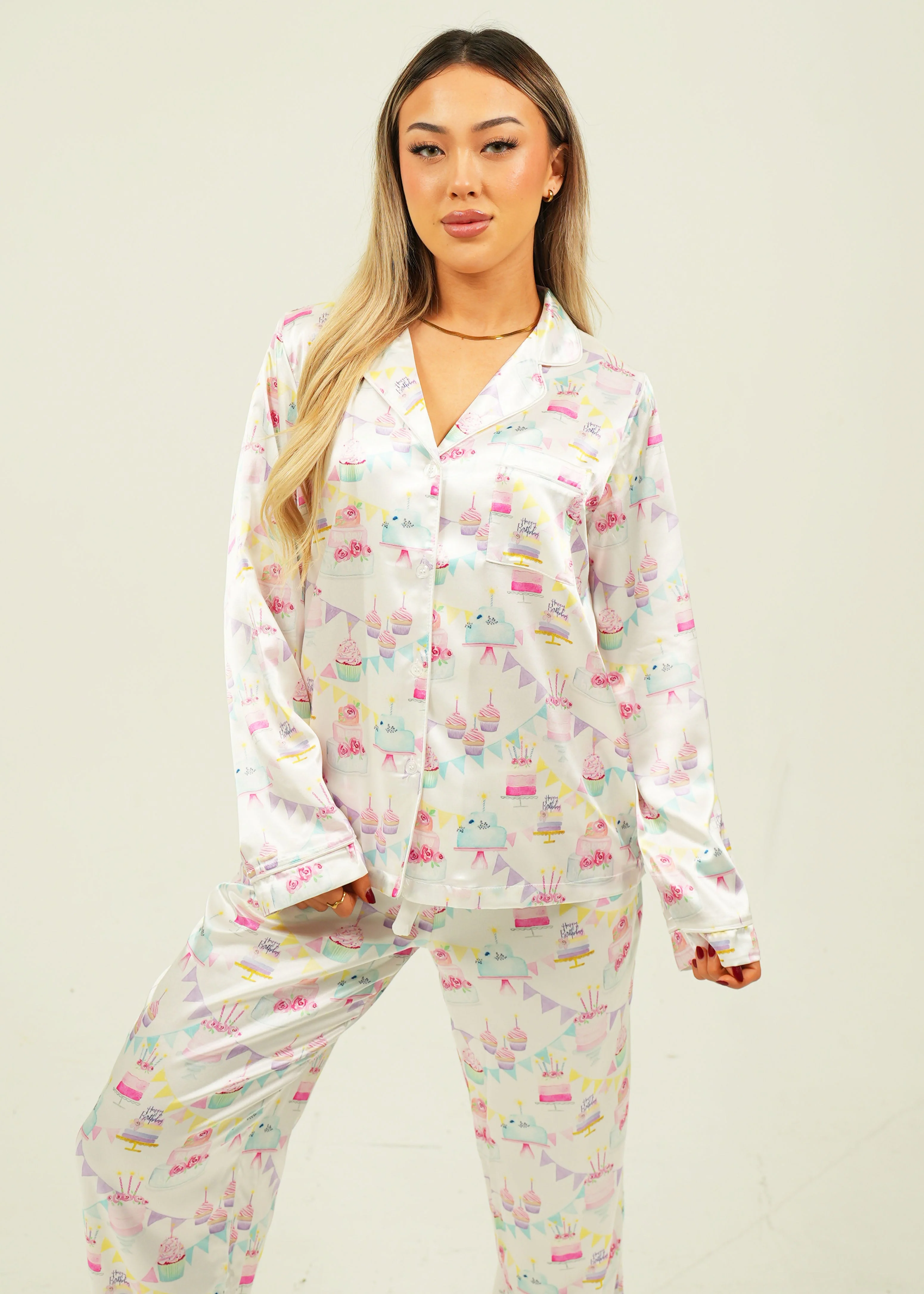 Womens Birthday Satin Long Pajama Set - Image 5