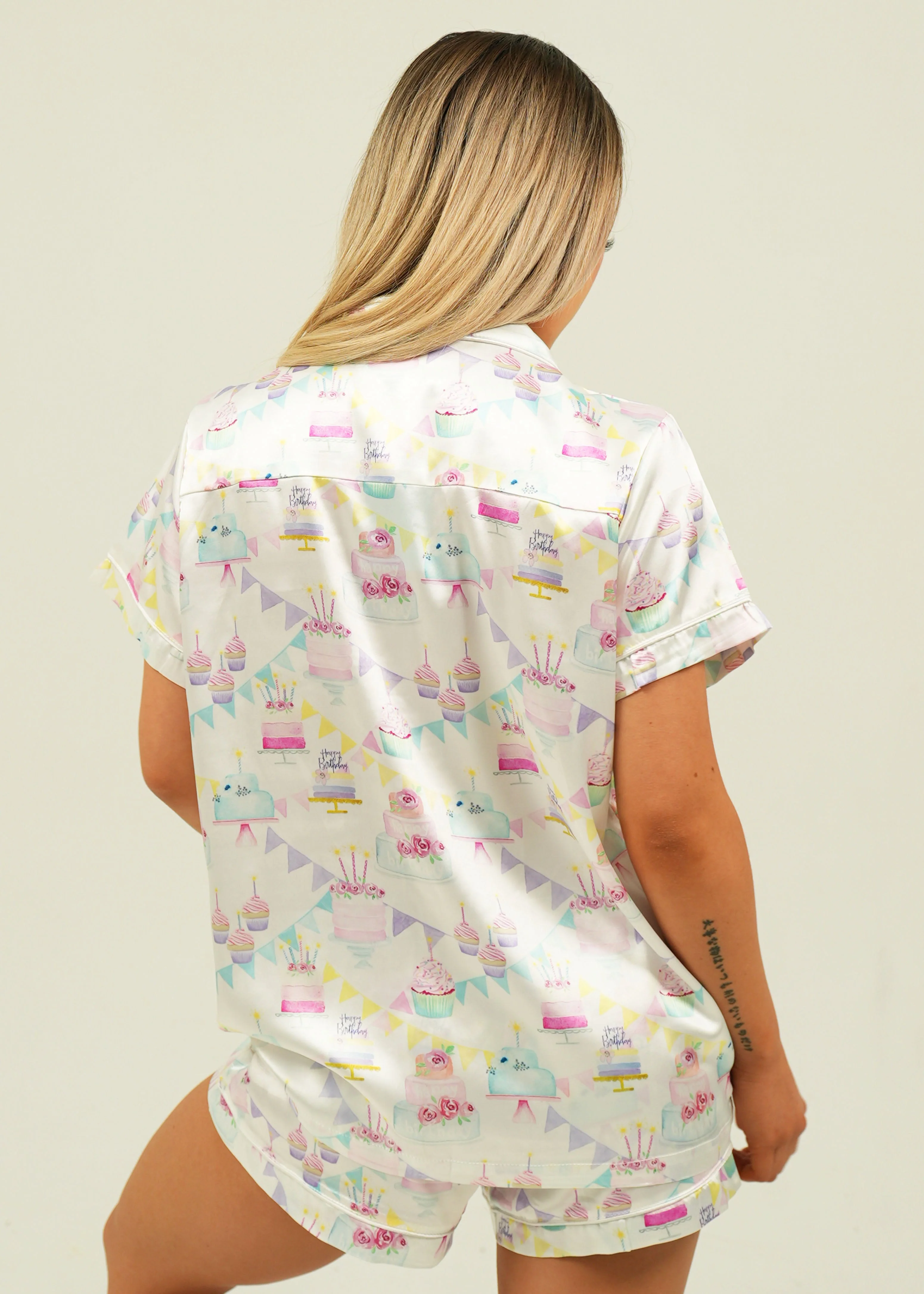 Womens Birthday Satin Short Pajama Set - Image 3
