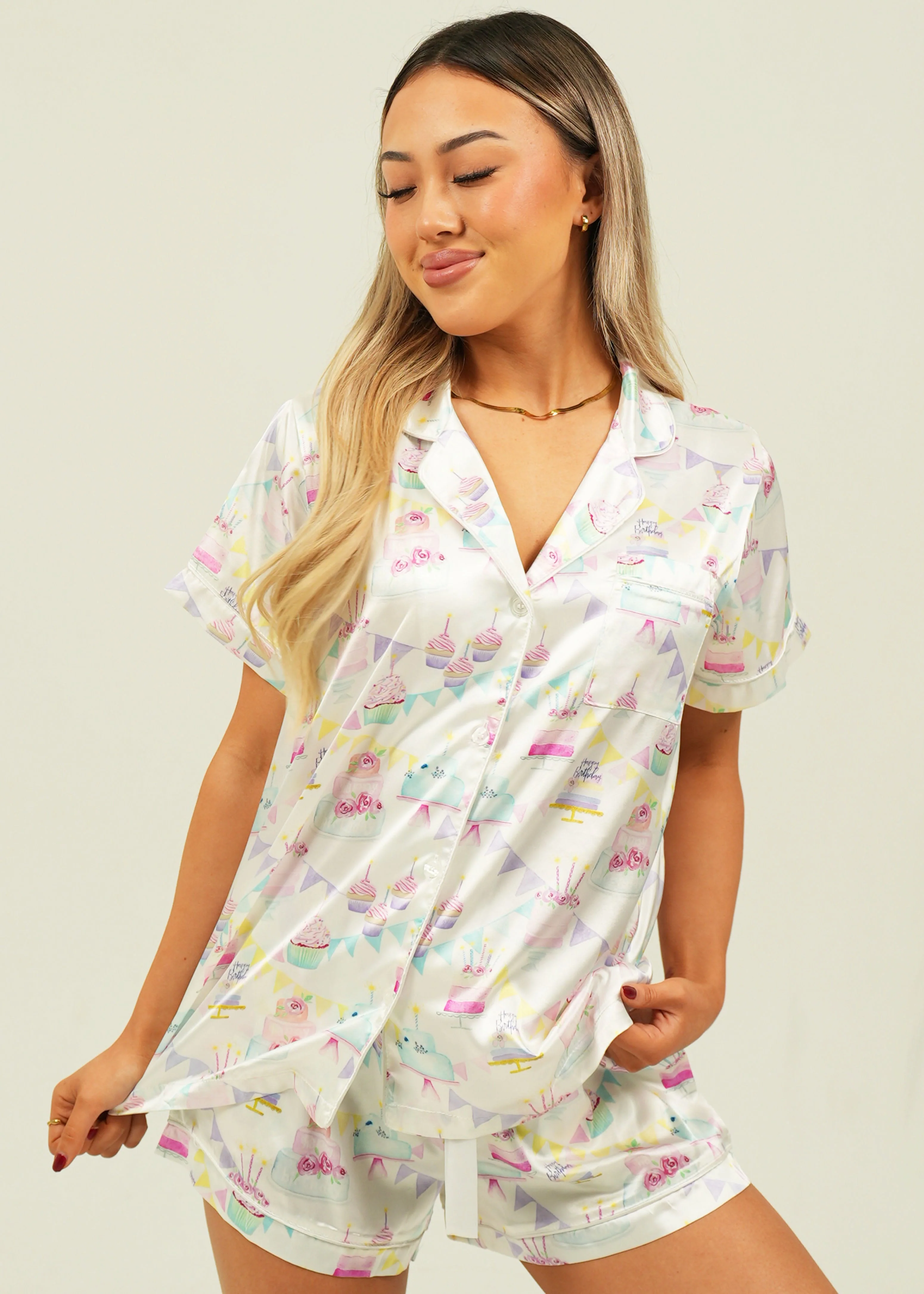 Womens Birthday Satin Short Pajama Set - Image 4