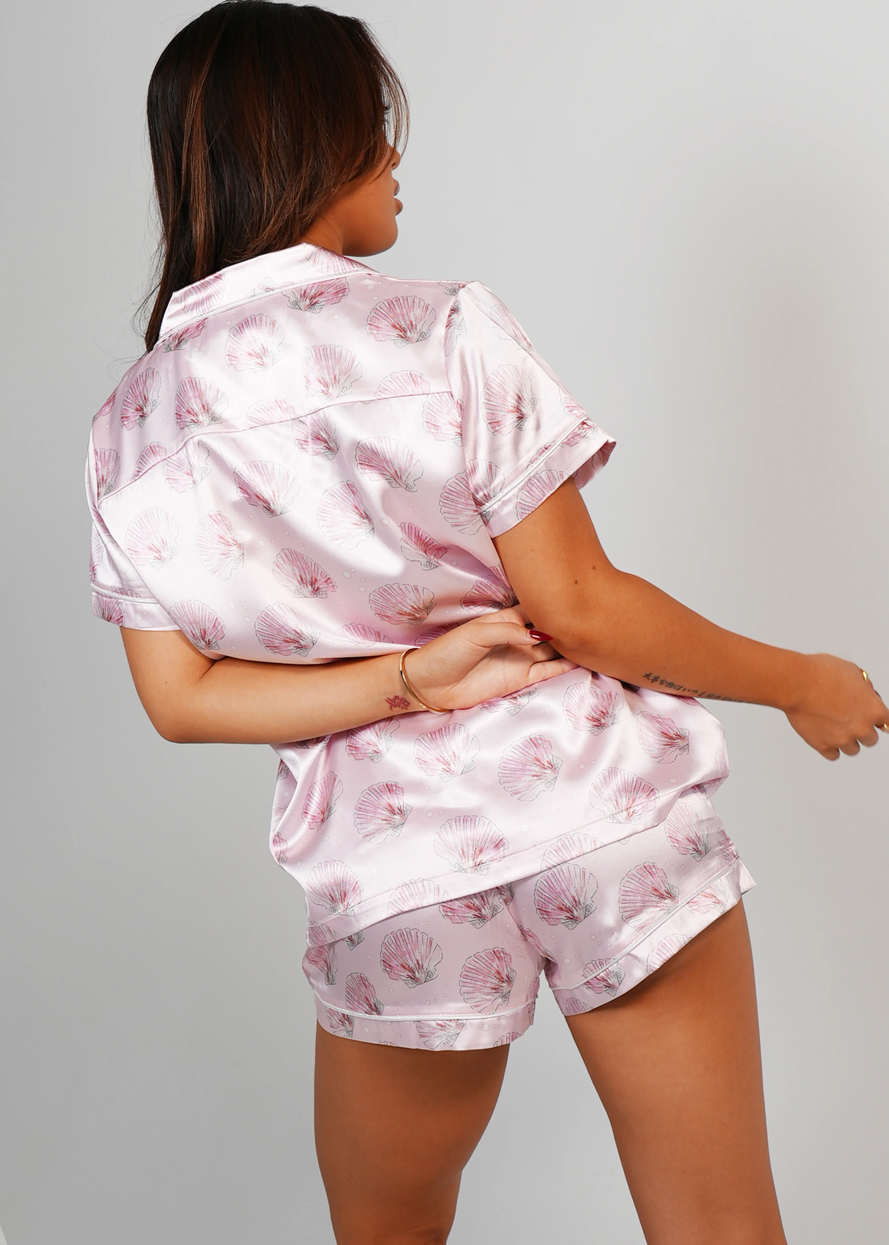Womens Blush Clamshell Satin Short PJ Set - Image 10
