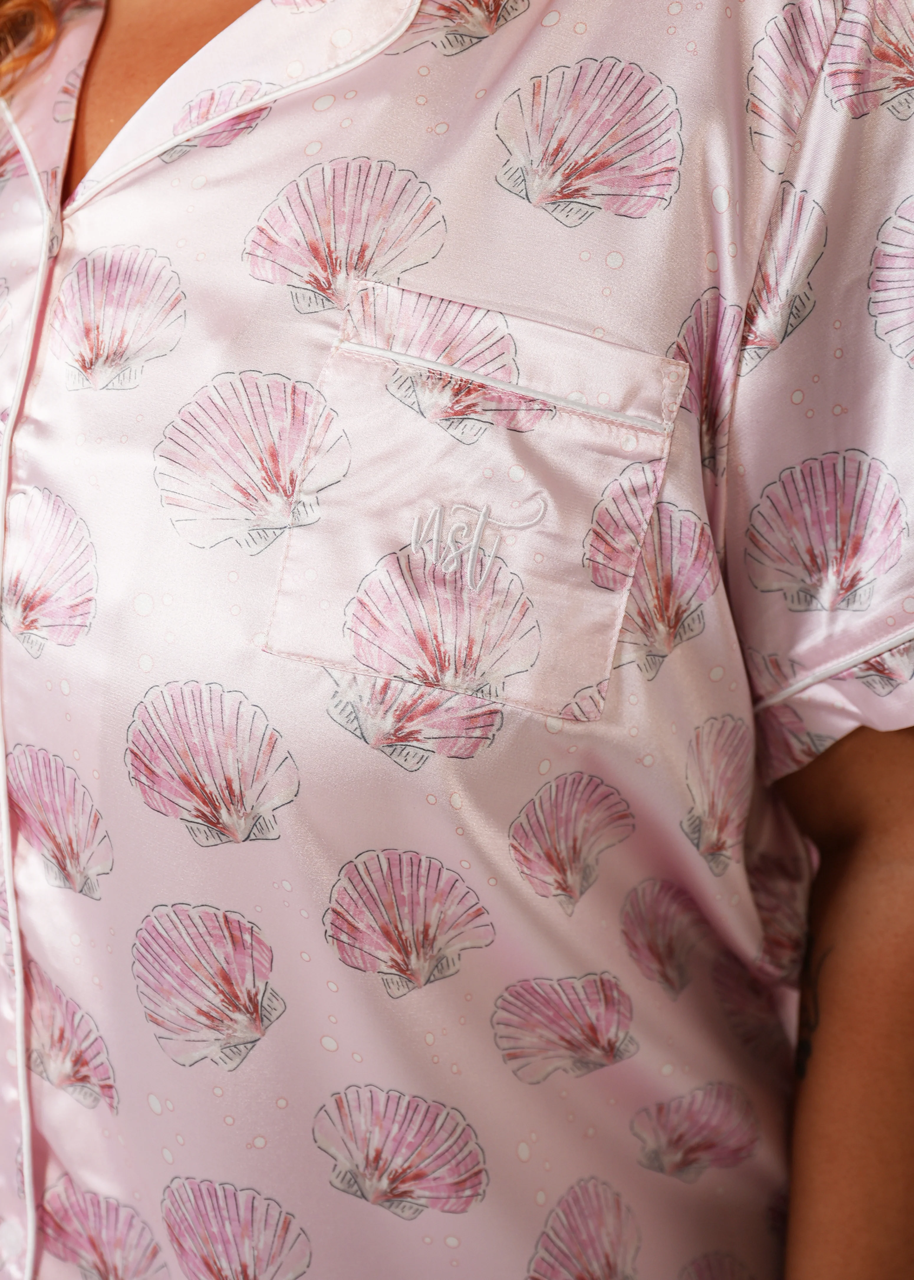 Womens Blush Clamshell Satin Short PJ Set - Image 2