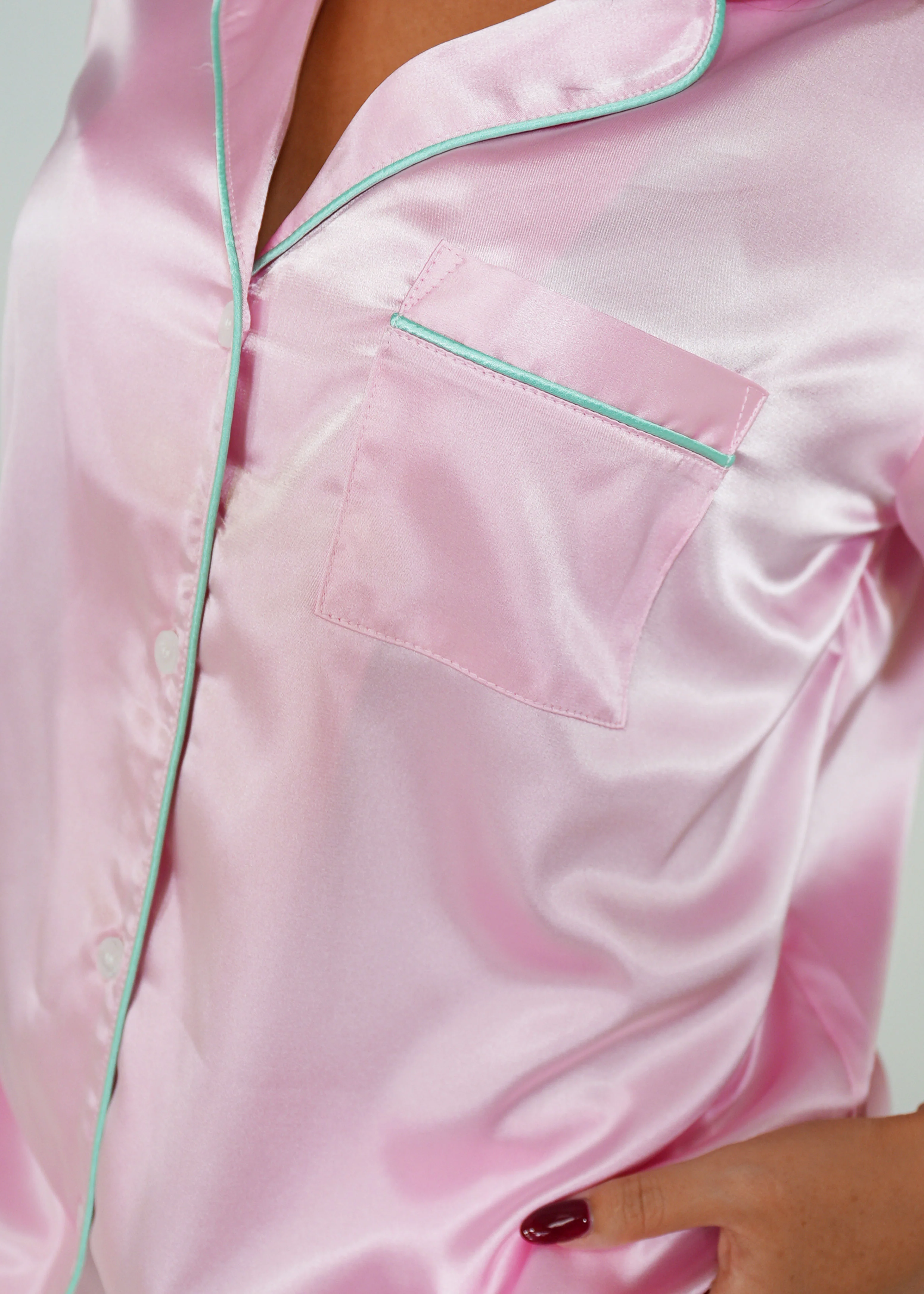 Womens Blush Pink Satin Short Pajama Set - Image 5