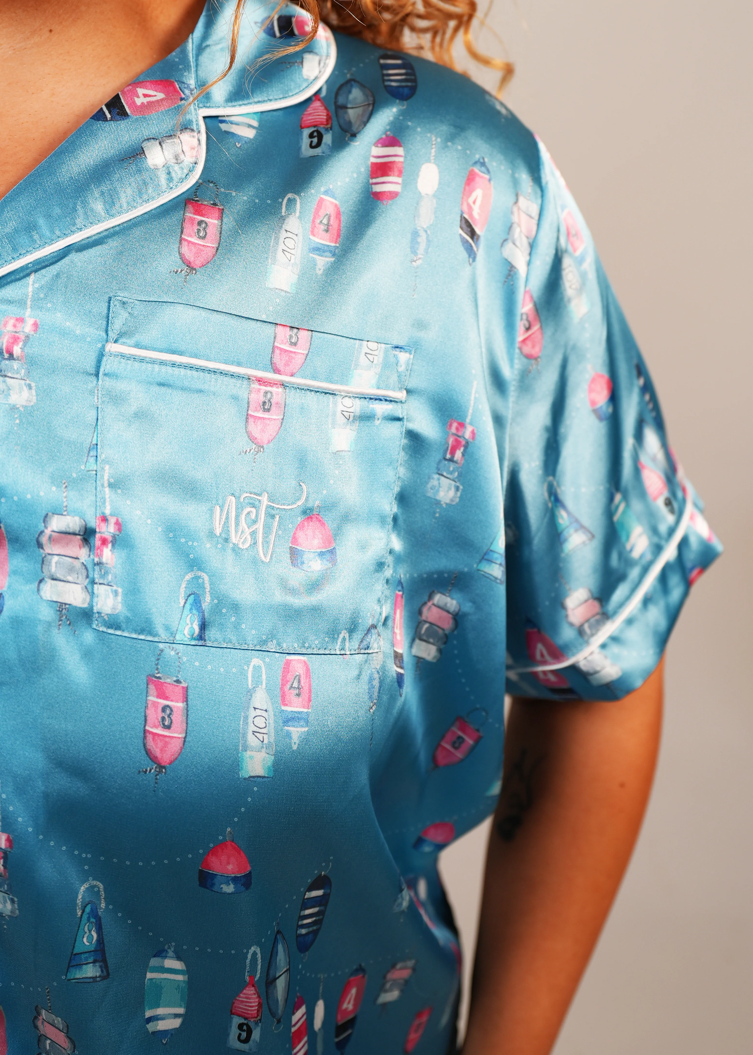 Womens Buoy Oh Buoy  Satin Short PJ Set - Image 11