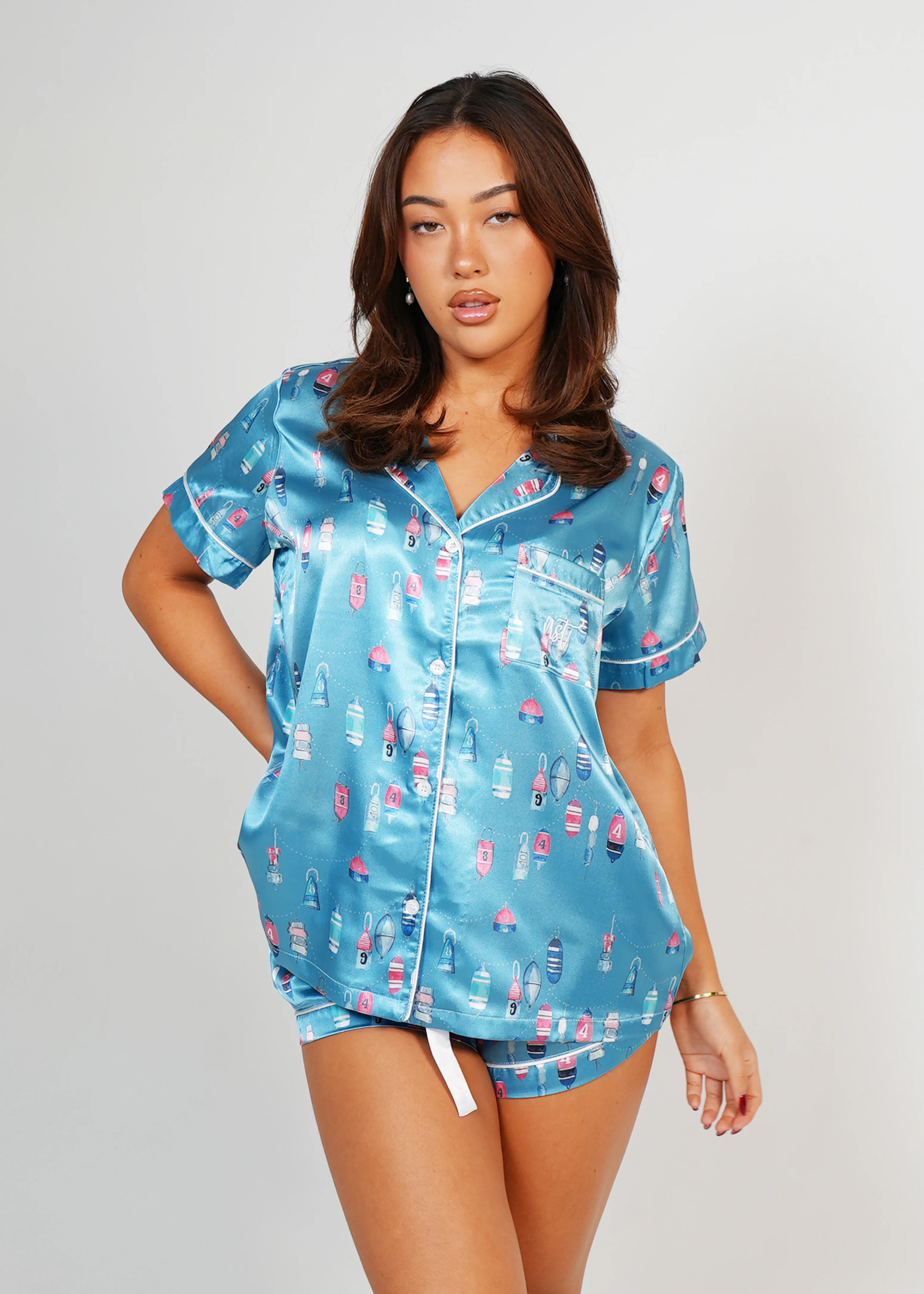Womens Buoy Oh Buoy  Satin Short PJ Set - Image 3