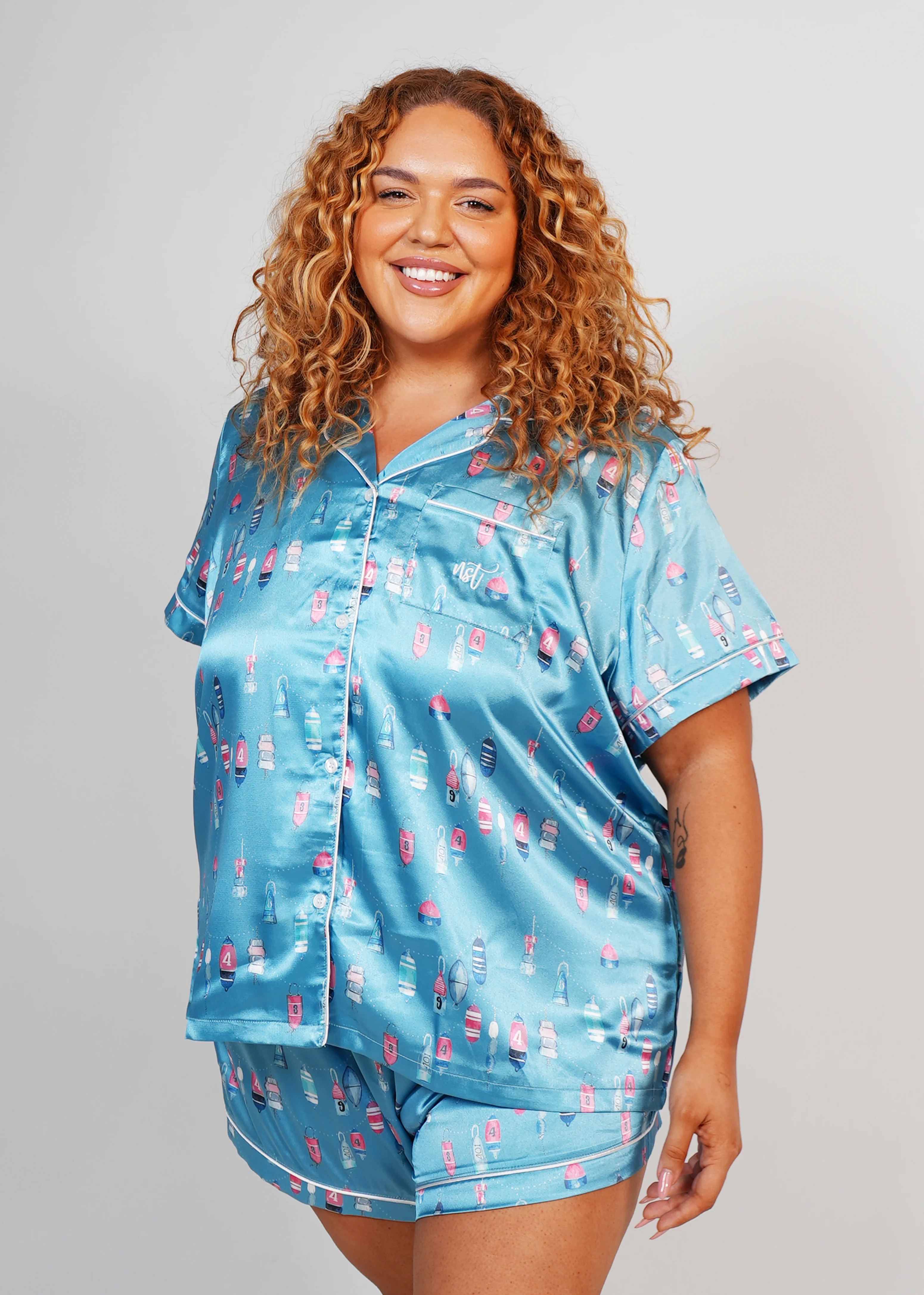 Womens Buoy Oh Buoy  Satin Short PJ Set - Image 4