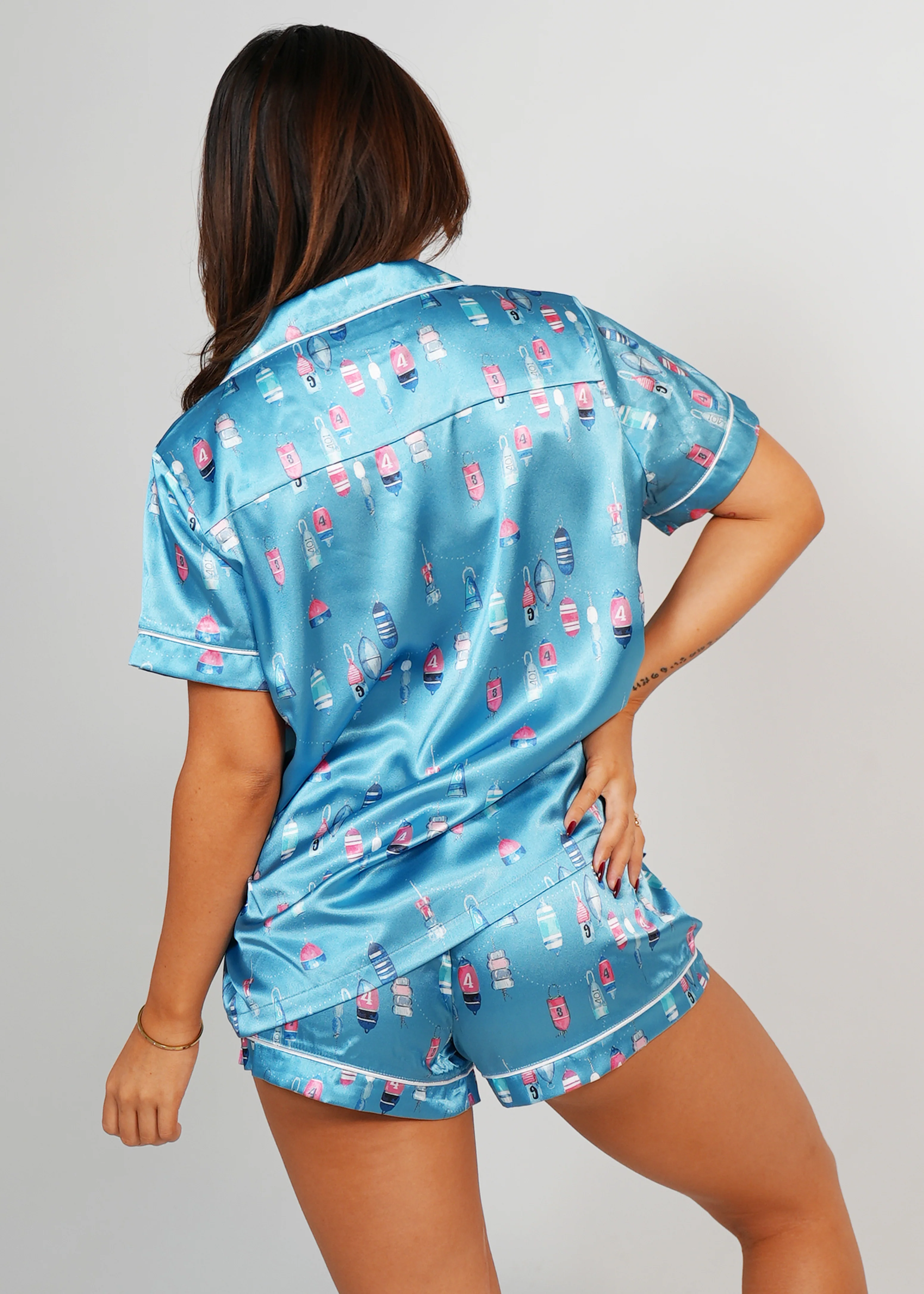 Womens Buoy Oh Buoy  Satin Short PJ Set - Image 6