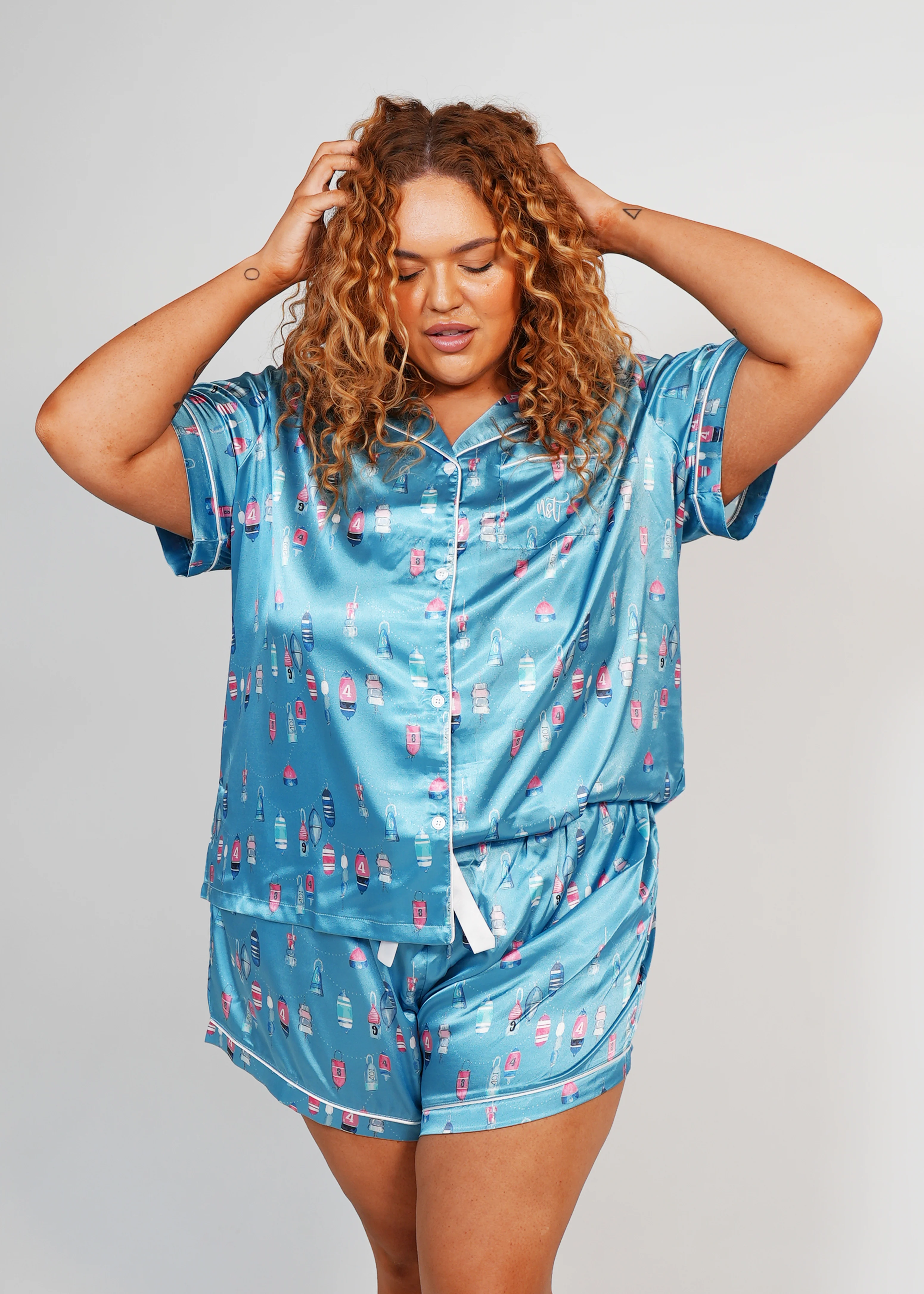 Womens Buoy Oh Buoy  Satin Short PJ Set - Image 7