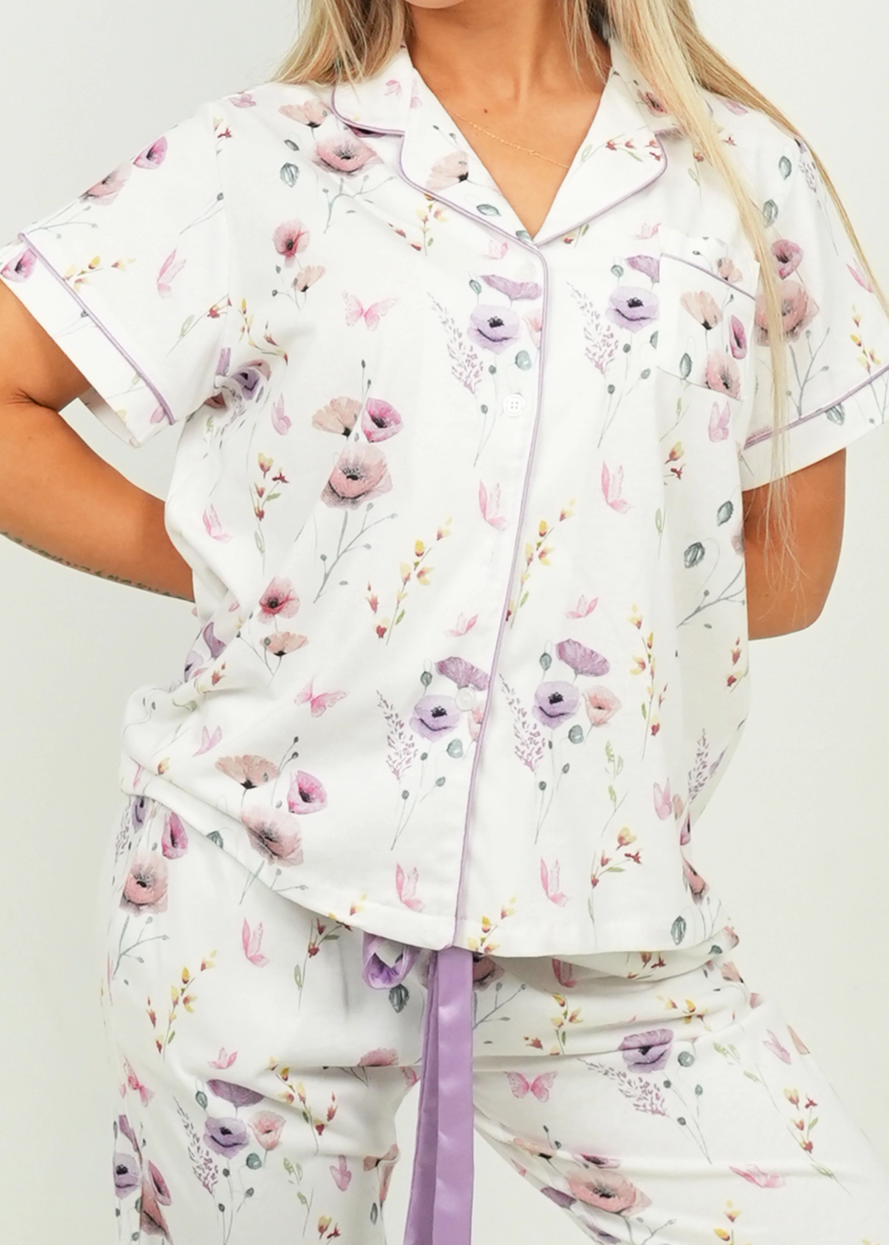 Womens Edge Of The Meadow - Jersey Knit Cotton - Short Top/Long Pants PJ Set - Image 3