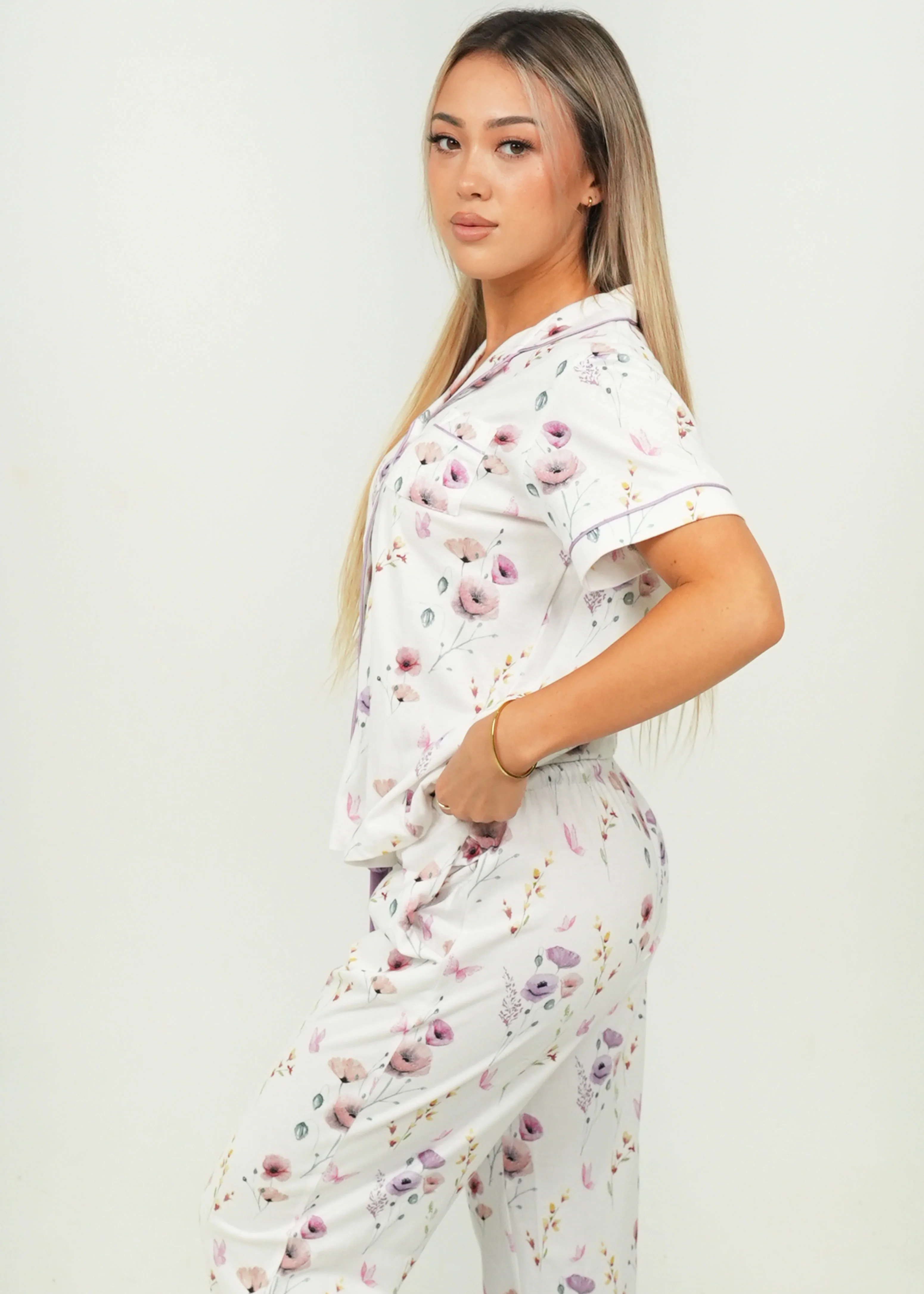 Womens Edge Of The Meadow - Jersey Knit Cotton - Short Top/Long Pants PJ Set - Image 9