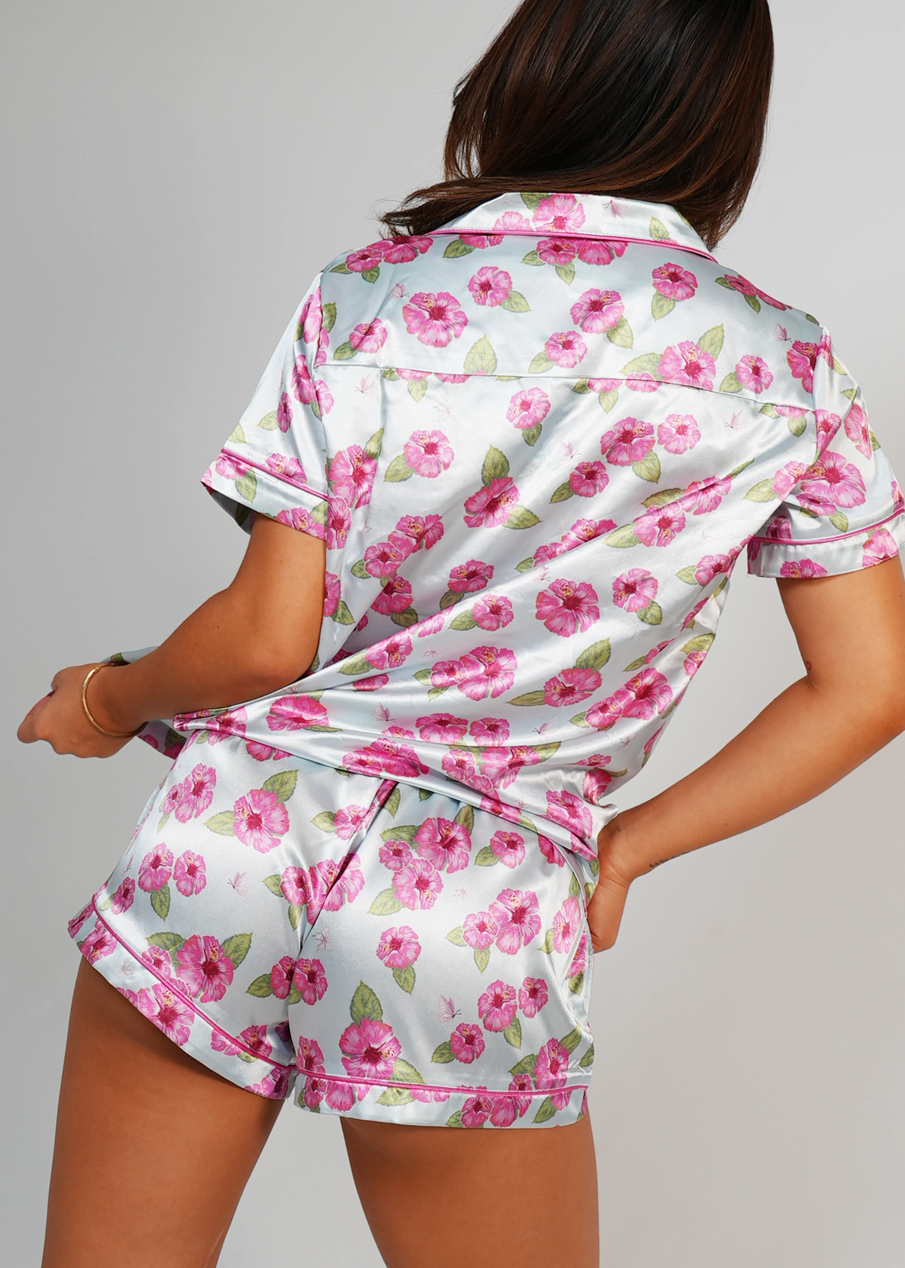 Womens Flutter Garden Satin Short PJ Set - Image 5
